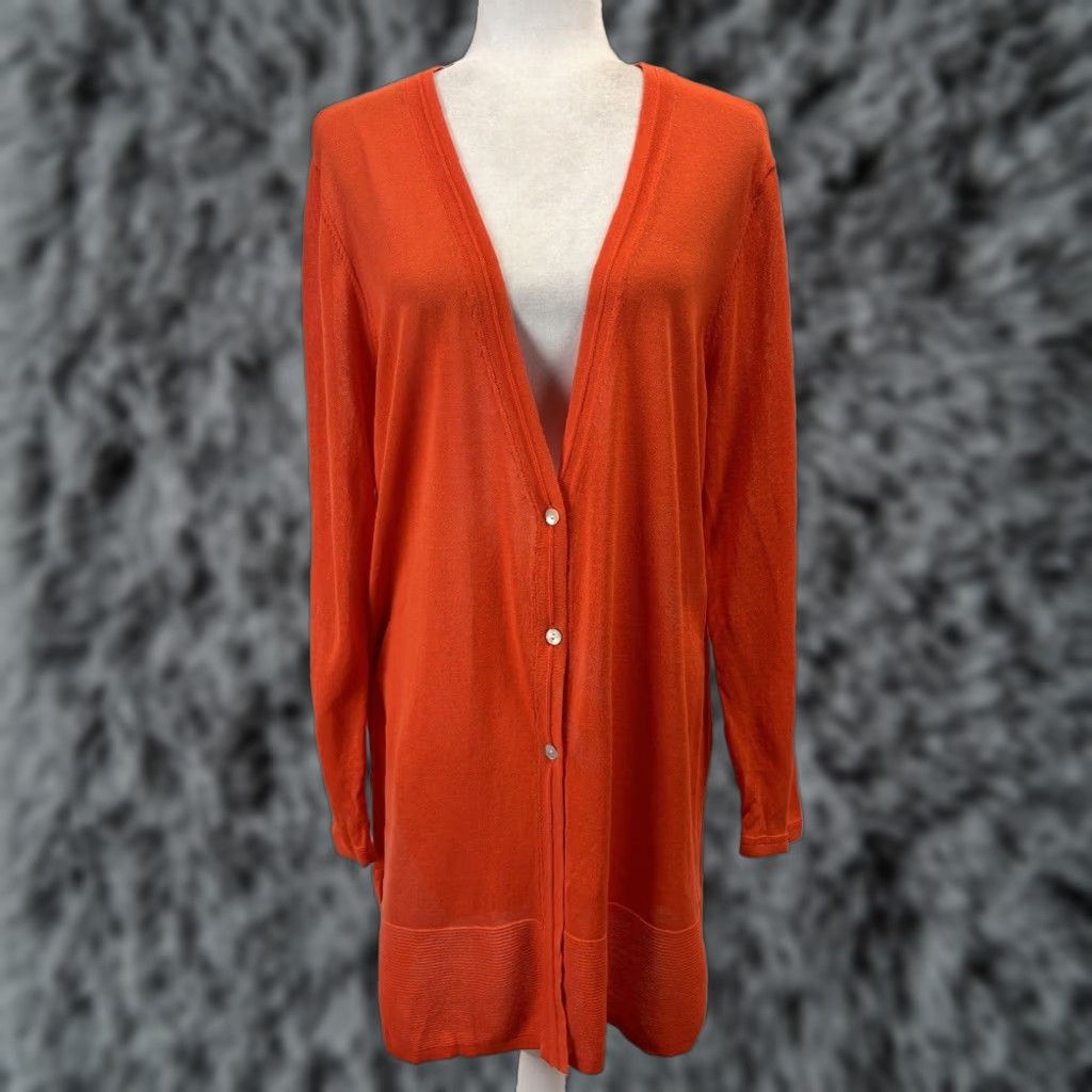 Vintage Chicos Cardigan Sweater Womens Large Orange Lightweight Long Sleeve V-Neck Cotton Blend Size L / US 10 / IT 46 - 1 Thumbnail