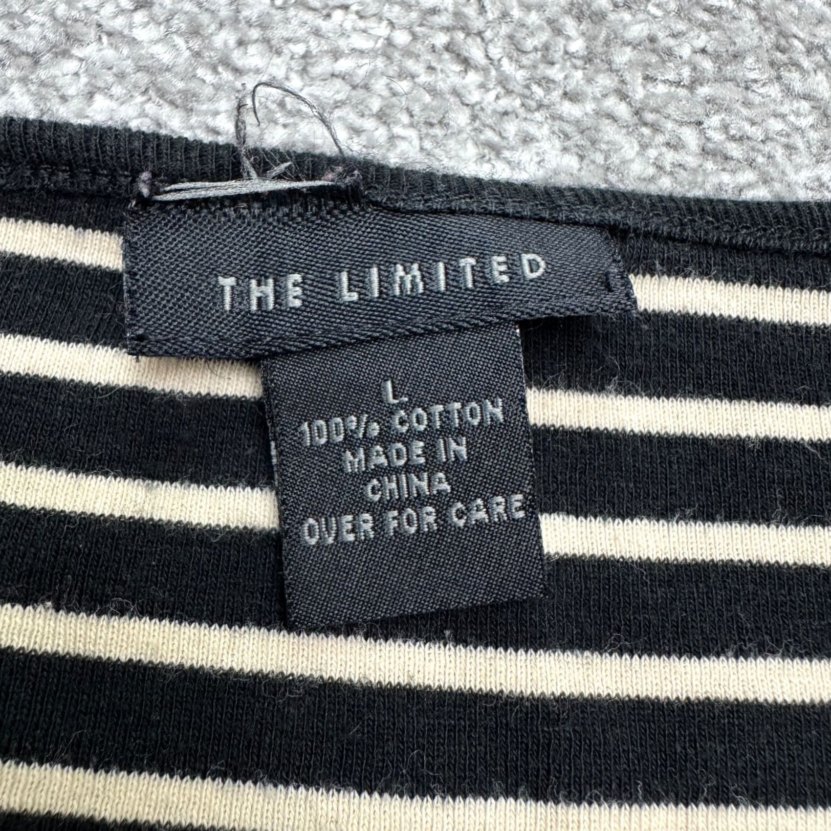 Vintage The Limited Top Womens Large Black Cream Chevron V-Neck Long Sleeve Cotton Knit Size L / US 10 / IT 46 - 4 Thumbnail