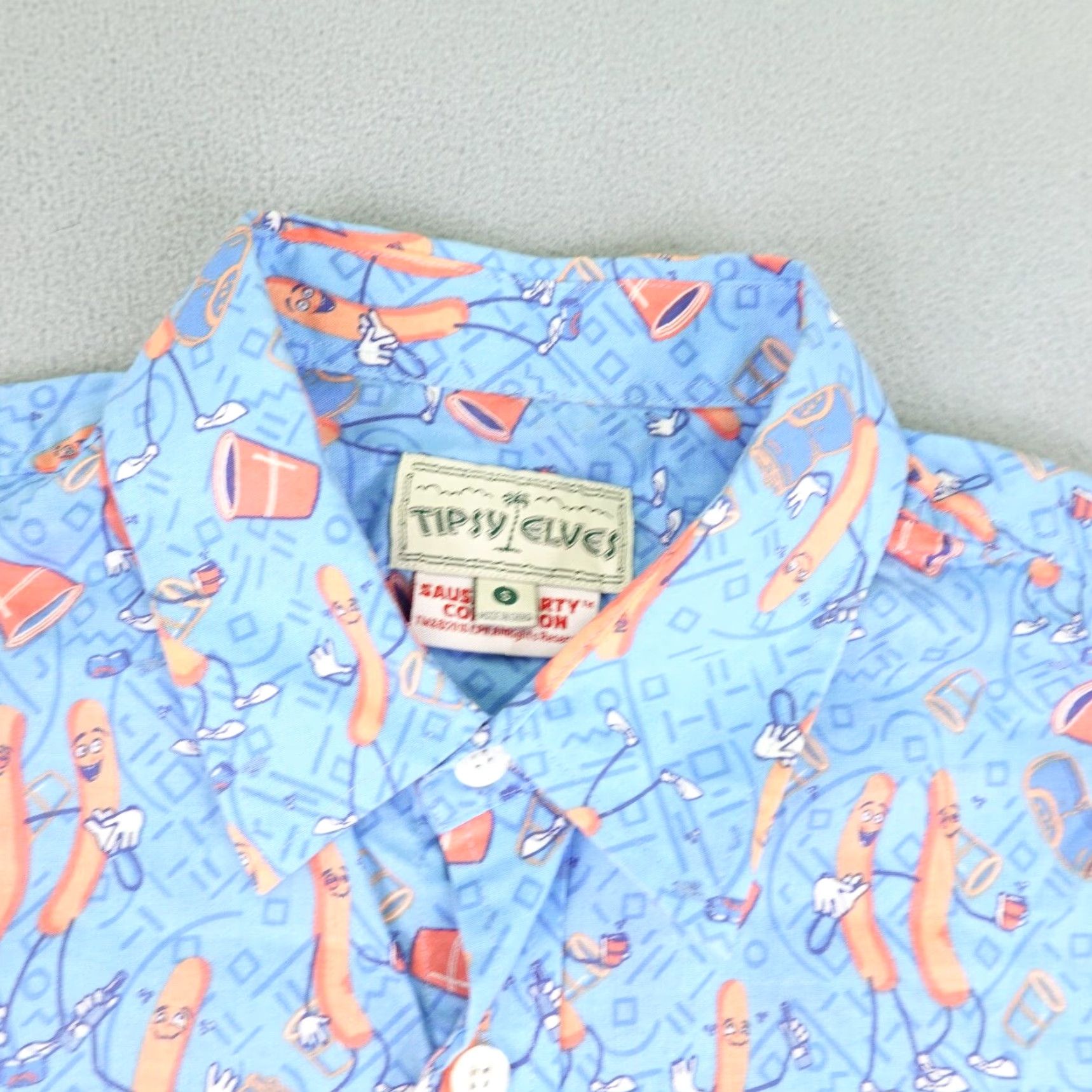 Vintage Tipsy Elves Shirt Mens Small Blue Sausage Party Collection Hawaiian Button Up Shirt Size US S / EU 44-46 / 1 - 2 Thumbnail