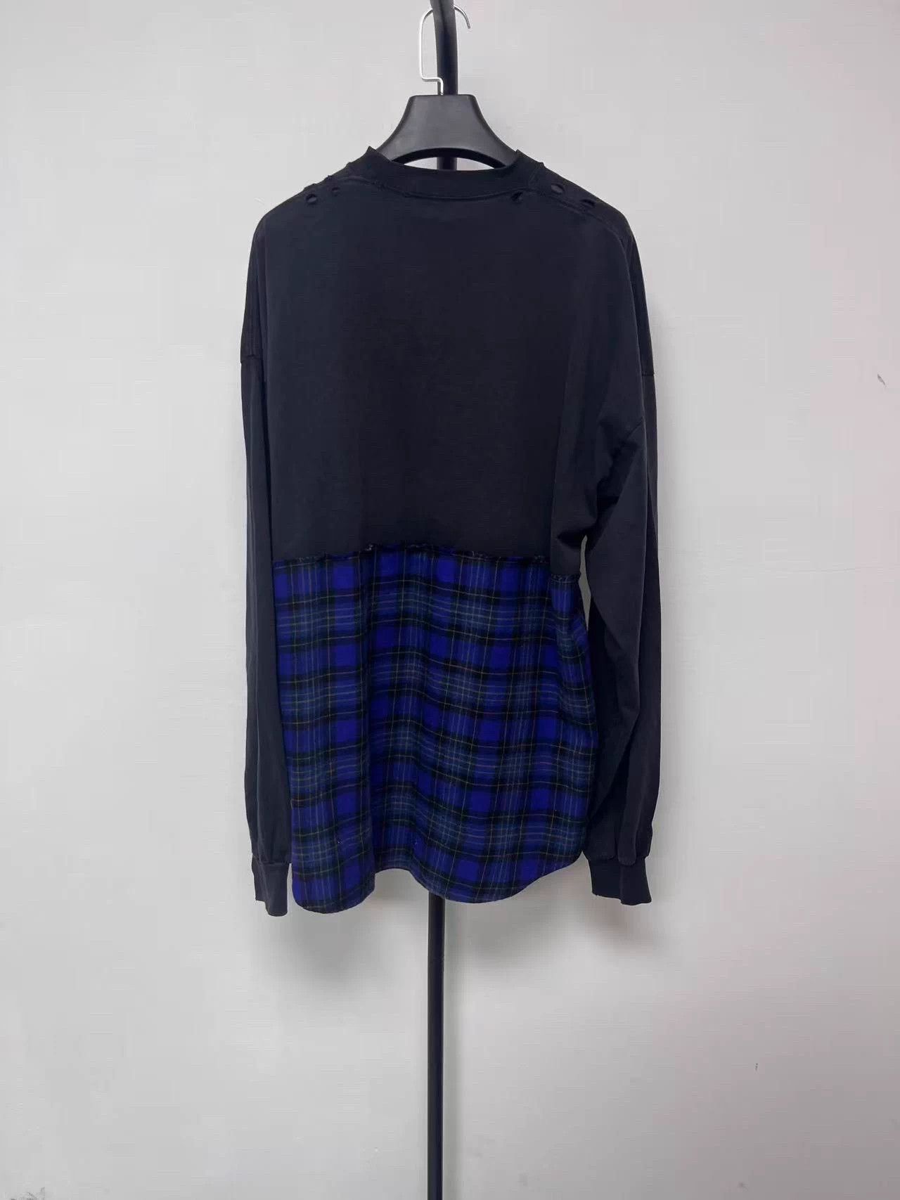 Balenciaga Balenciaga Patchwork Plaid Logo Shirt Blue Size 2 Size US M / EU 48-50 / 2 - 2 Thumbnail