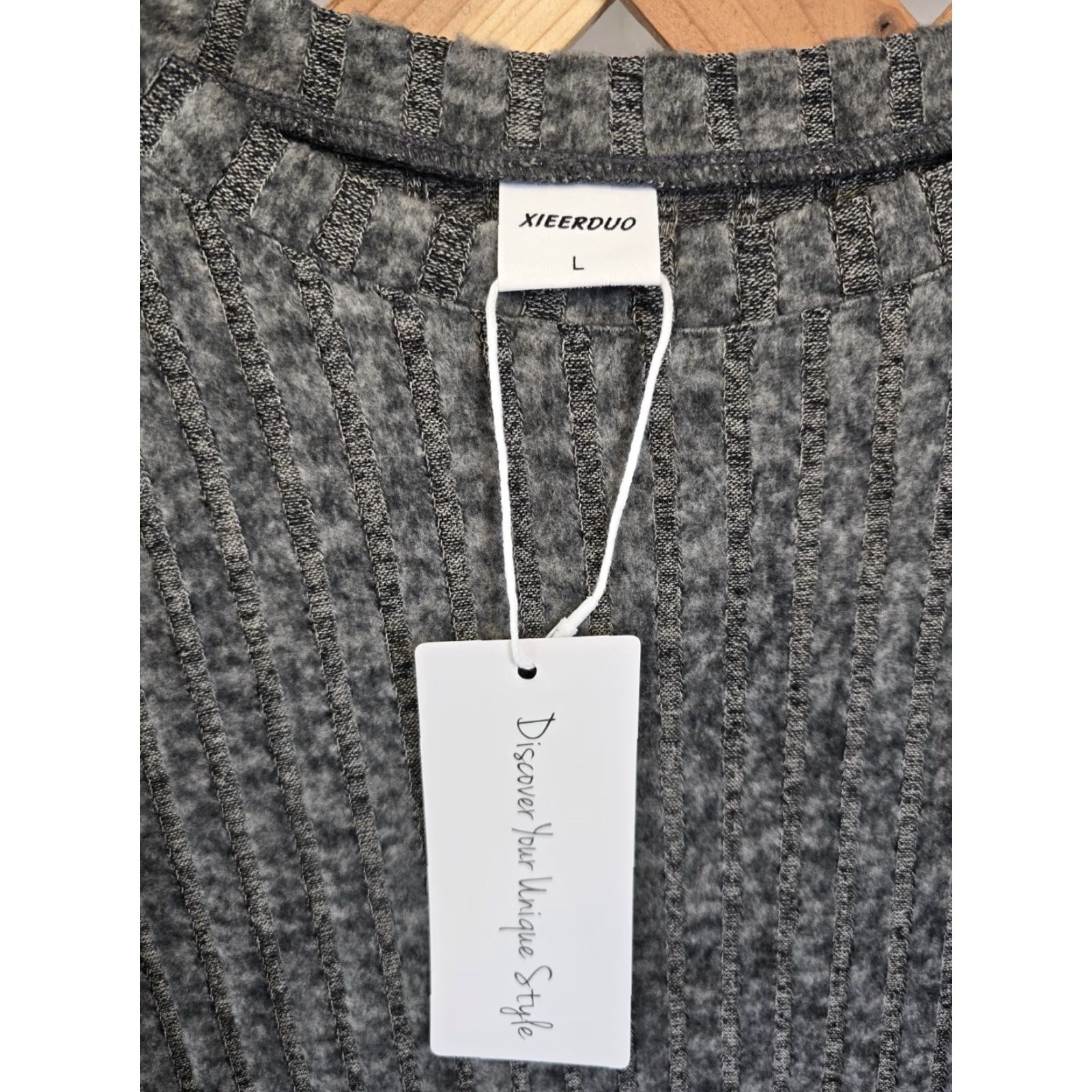 Vintage XIEERDUO Long Sleeve Crew Neck Loose Fit Tunic W/Pockets Dark Gray Sz L - NWT Women Blouse, Polyester Spandex Rayon, 3-Pocket Shirt Dressy Casual Airy Size L / US 10 / IT 46 - 3 Thumbnail