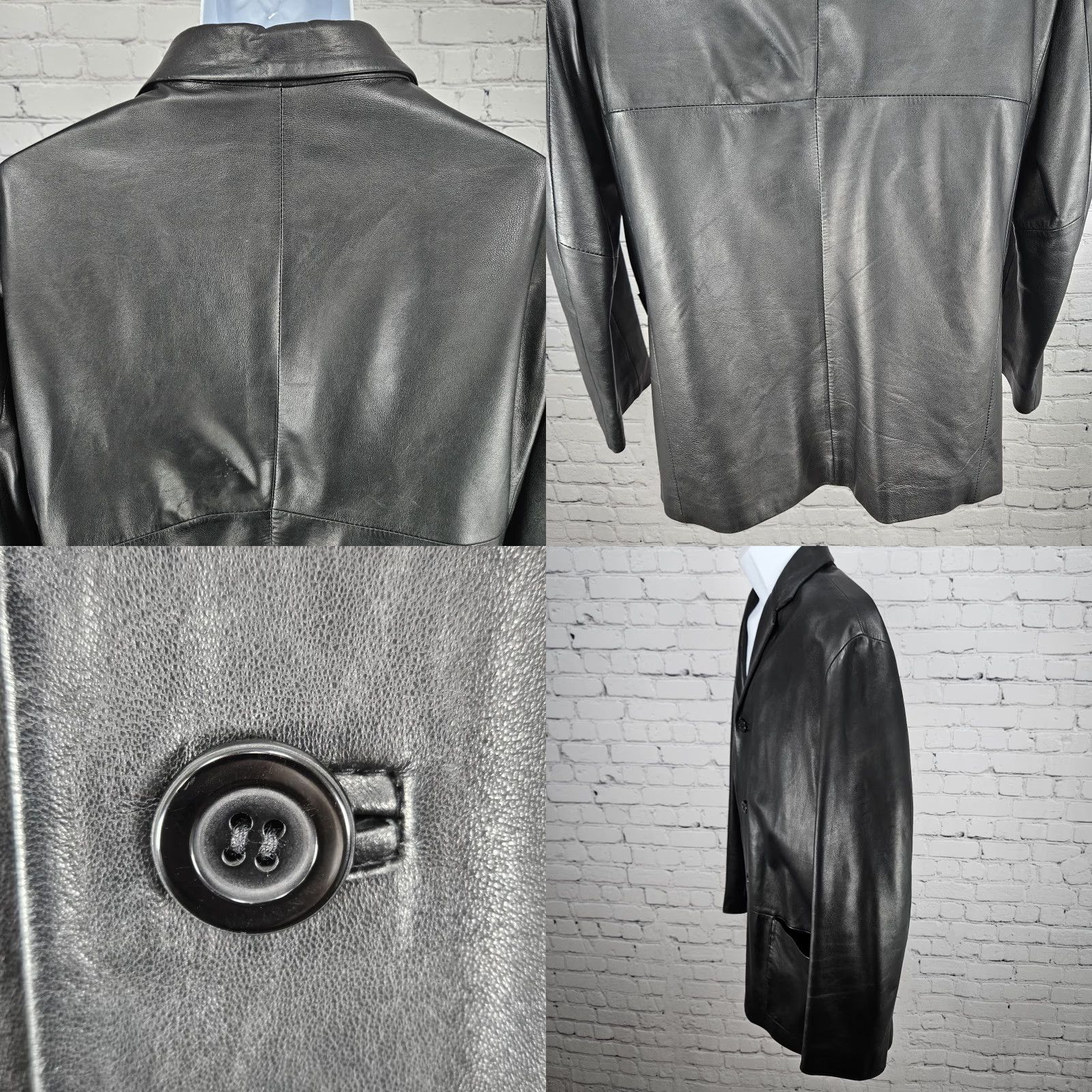 Vintage Santa Maria Del Fiore Blazer Jacket Leather Men 52 Black Solid Mid-Length Button Chest 46 Italy 42 US Classic 90s? Size 52R - 9 Thumbnail