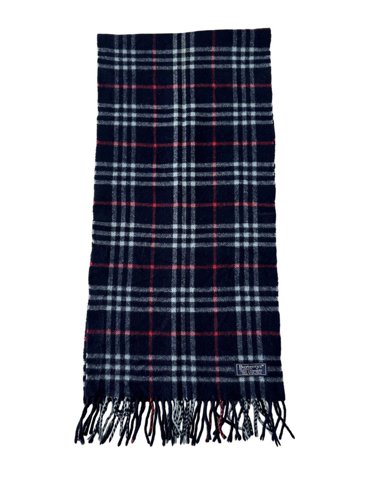 Burberry Burberrys Classic Check Unisex Scarf Navy Blue 100% Cashmere Size ONE SIZE - 4 Thumbnail
