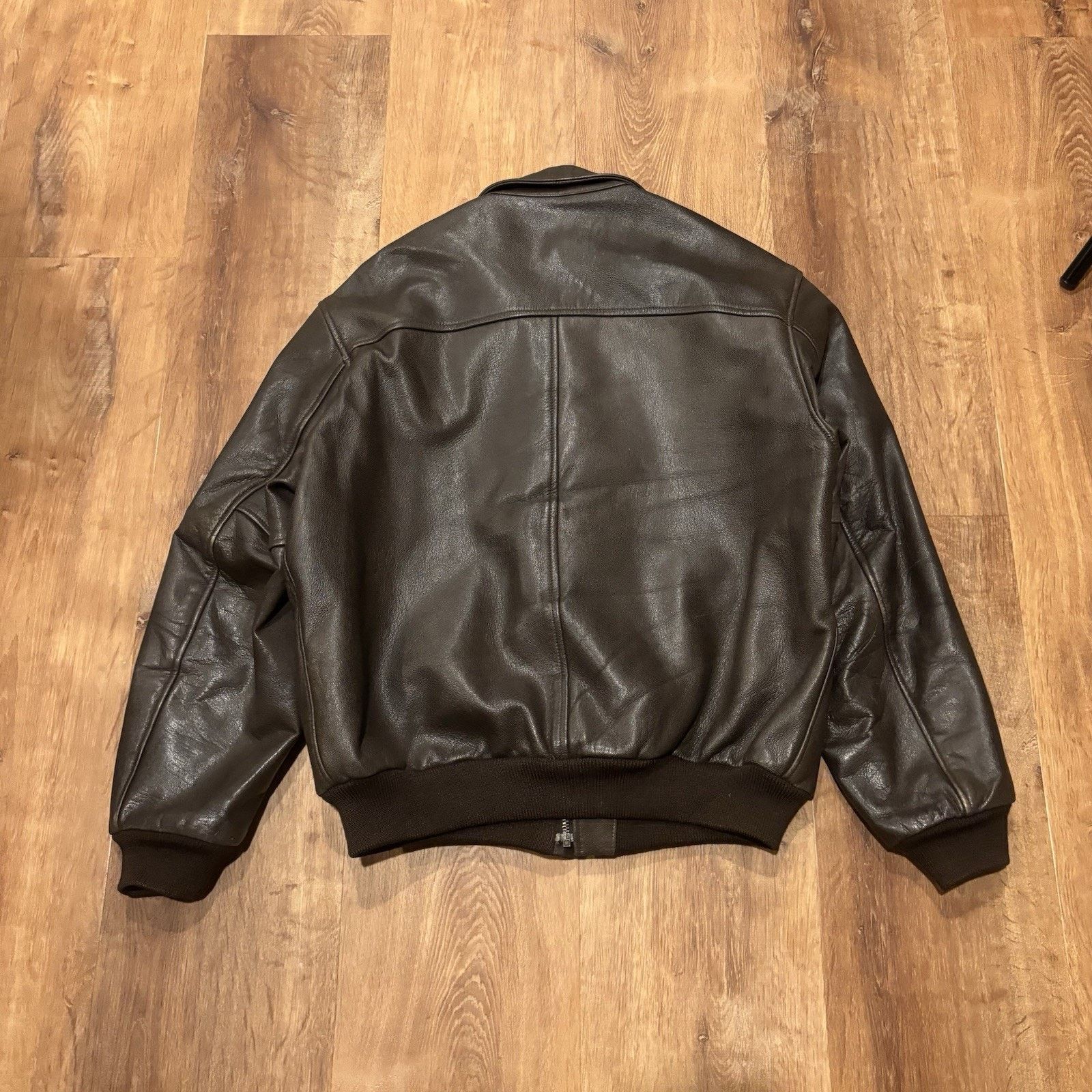 Vintage LL Bean Leather Bomber Jacket Mens L 80s Lined USA