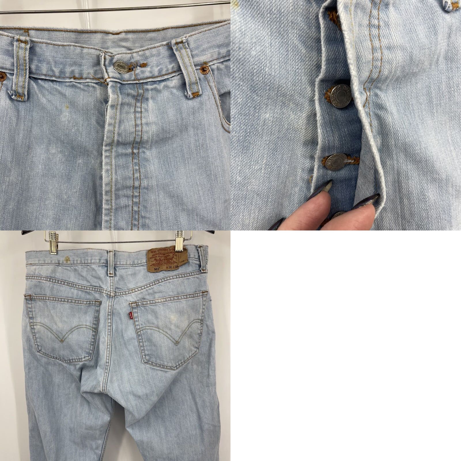 Levi's VINTAGE Levi's 501 Jeans Denim Blue 36x30 USA Button Fly 1992 Levi's 501 Series Men Jeans 5-Pocket Distressed Regular Blue 36 Mens Size US 36 / EU 52 - 8 Thumbnail