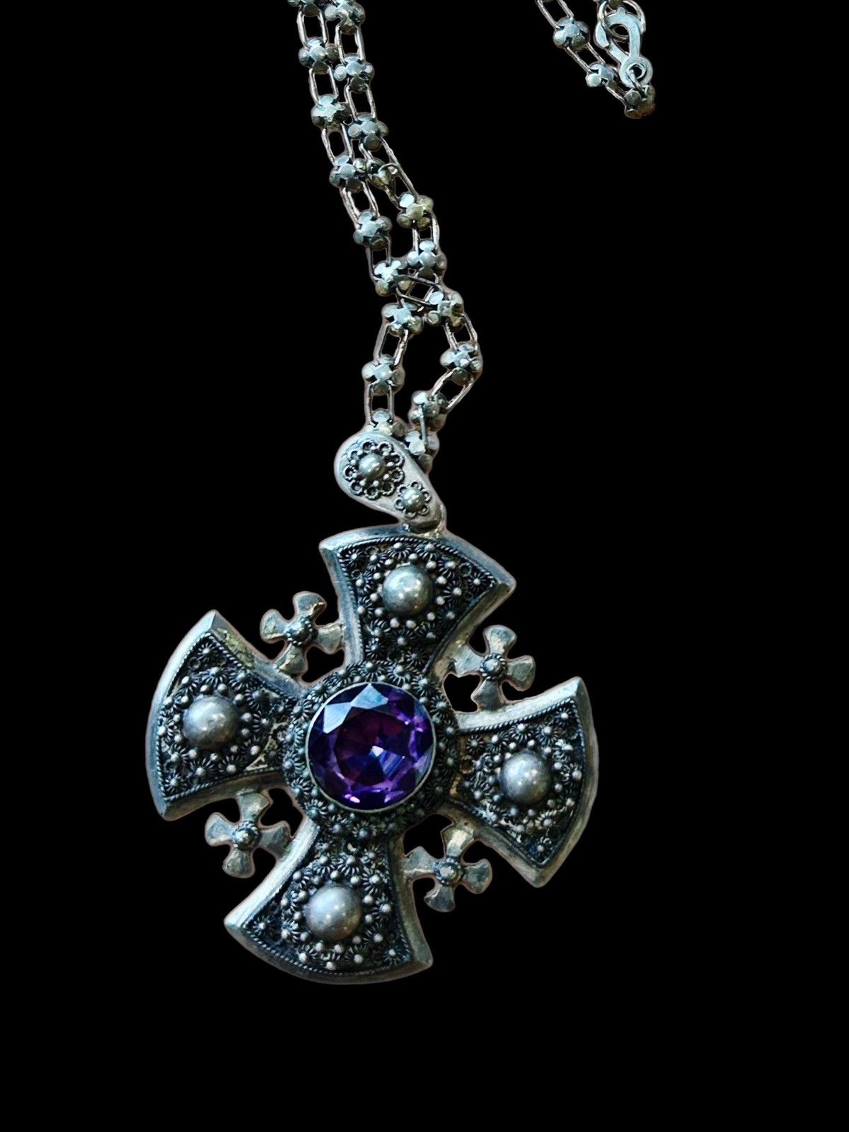 Sterling Silver Massive Sterling Silver Amethyst Filigree Cross Size ONE SIZE - 1 Thumbnail