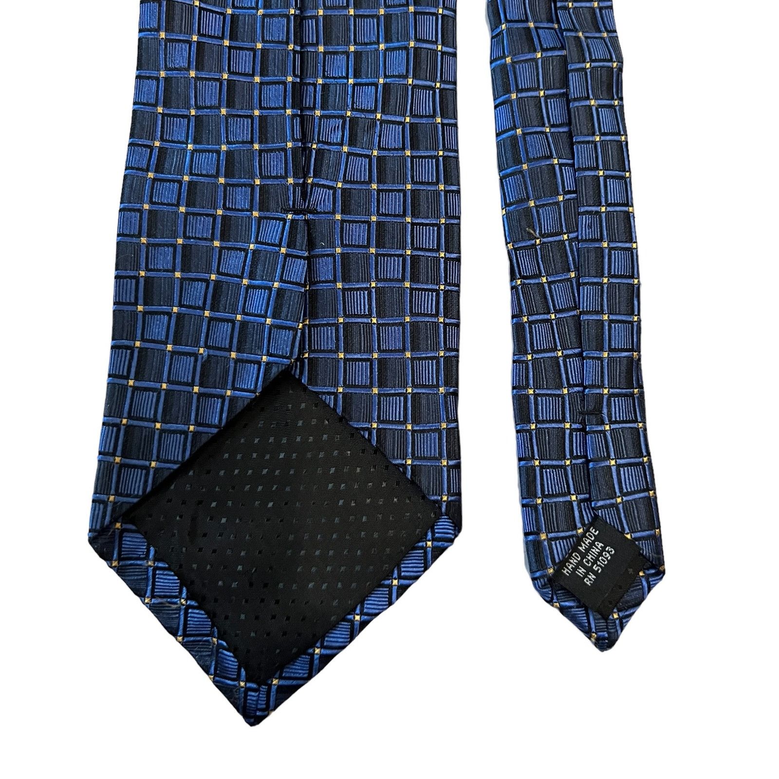 Croft & Barrow Croft & Barrow Blue Navy Yellow Square Windowpane Silk Tie Size ONE SIZE - 7 Thumbnail