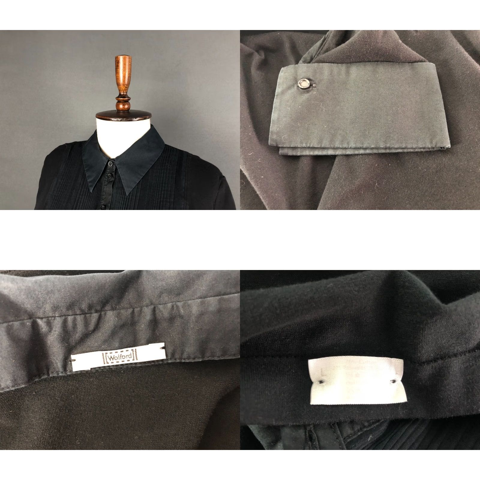 Wolford Wolford Button-Up Shirt Womens L Black Cotton Elastane Pleated Formal Shirt Cap Sleeve? Size L / US 10 / IT 46 - 8 Thumbnail