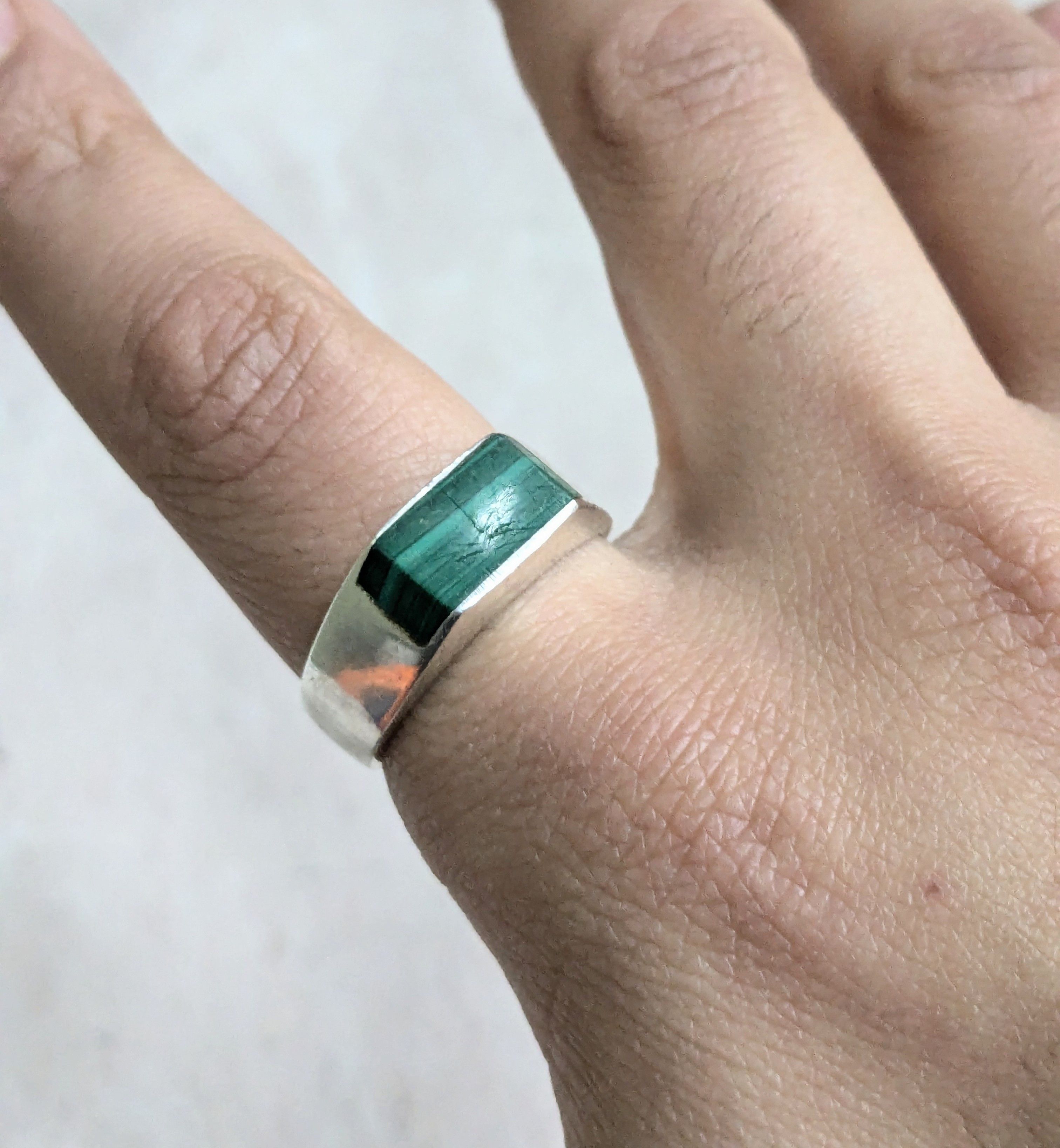 Sterling Silver Vintage Sterling Silver Ring Green Malachite 12 Taxco Size ONE SIZE - 11 Thumbnail