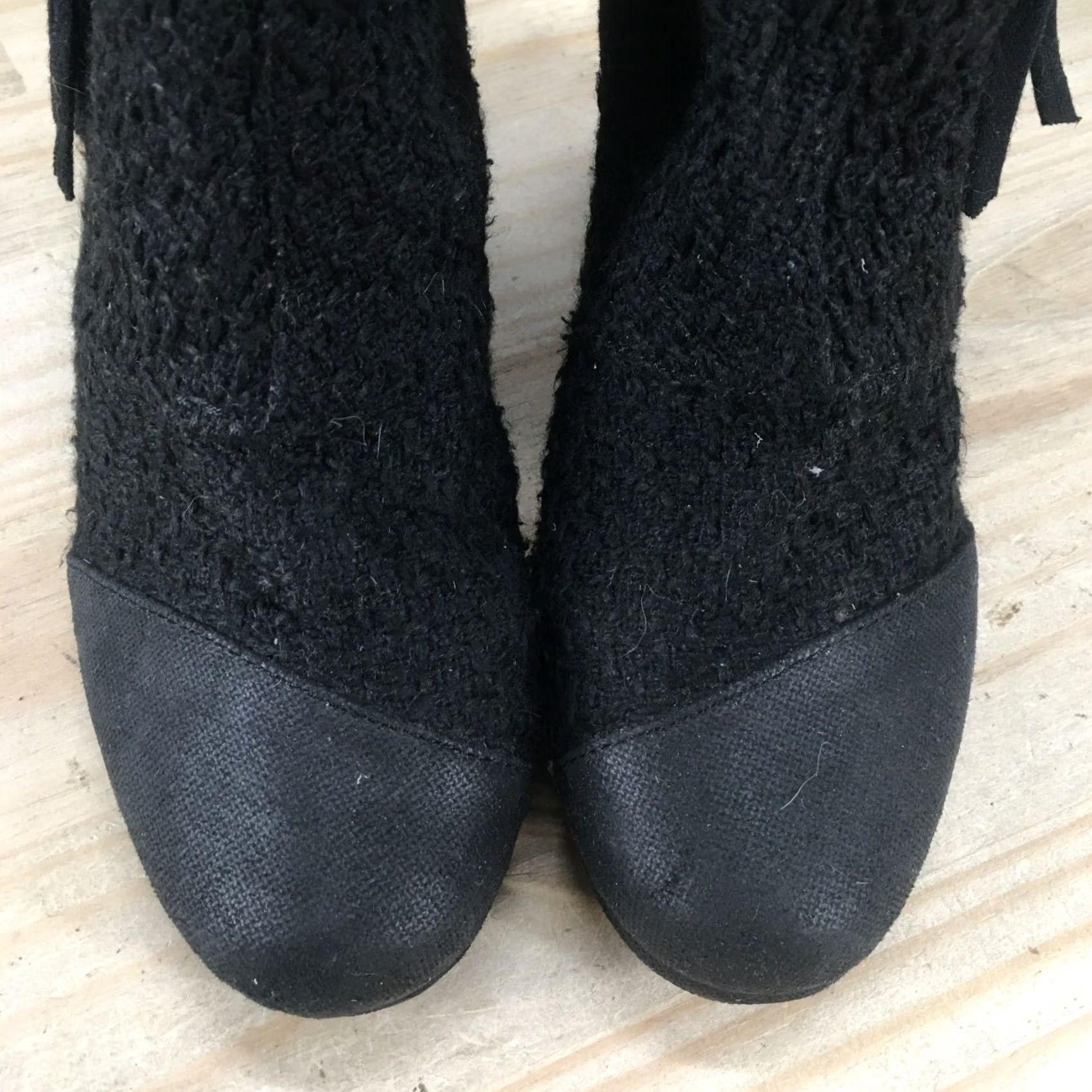 Toms TOMS Boots Womens 6.5 Avery Ankle Booties Black Wedge Tasseled Zip Round Toe Size US 7 / IT 37 - 6 Thumbnail