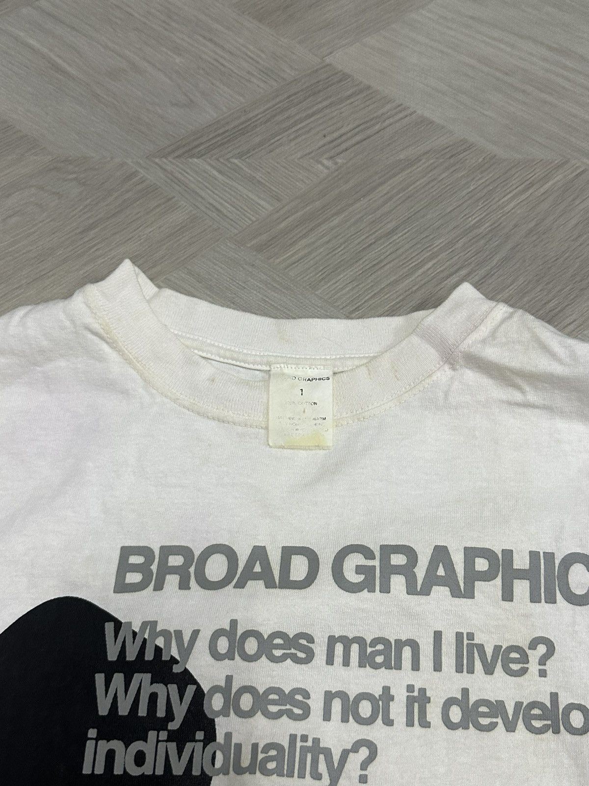 Designer Vintage 1990 Broad Graphics “Why Does Man Alive” T-Shirt Size US M / EU 48-50 / 2 - 6 Thumbnail