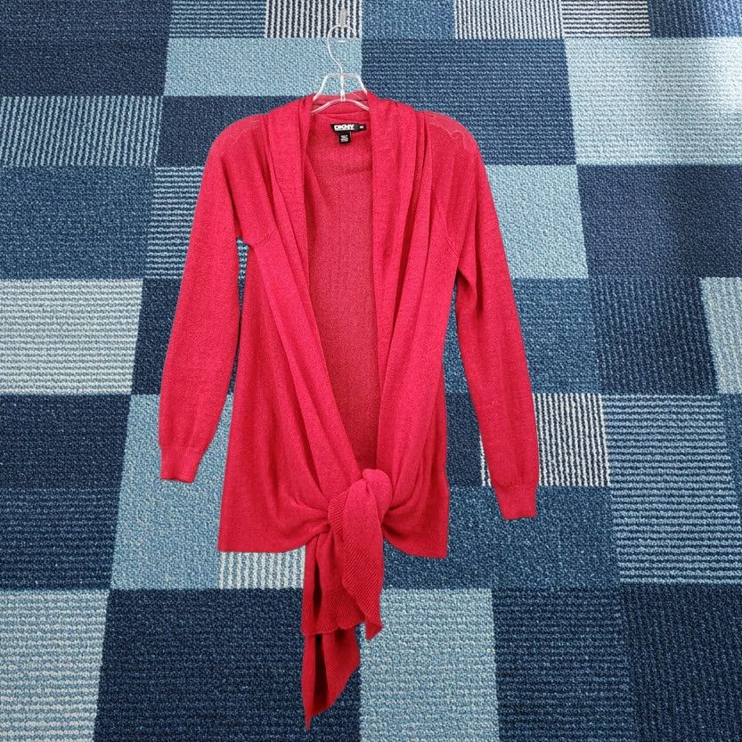 DKNY DKNY Sweater Womens S Red Cardigan Knit Open Front Size S / US 4 / IT 40 - 1 Thumbnail