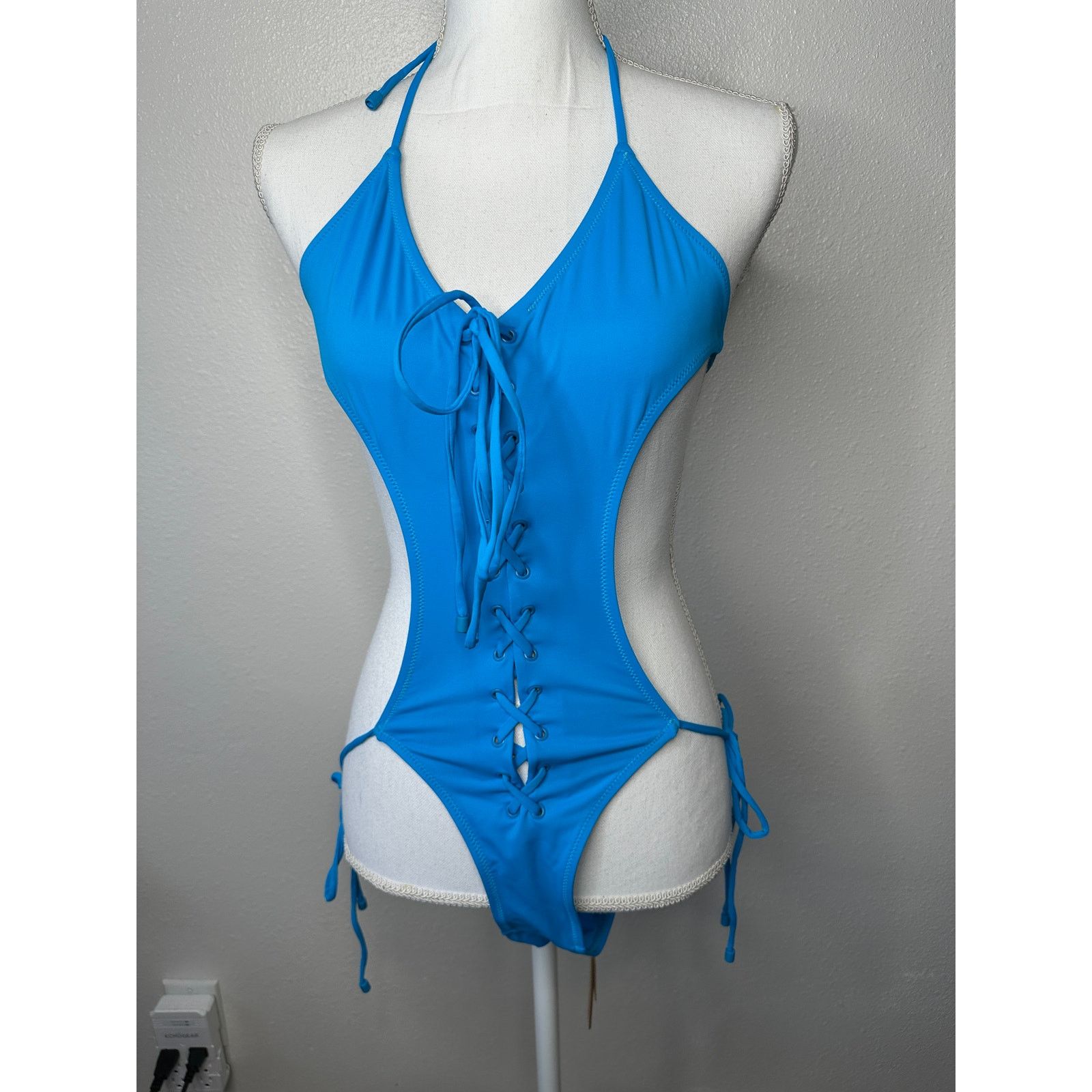 SKIMS NWT Skims Lace-Up Monokini Turquoise One-Piece Swimsuit XS Size XS / US 0-2 / IT 36-38 - 3 Thumbnail