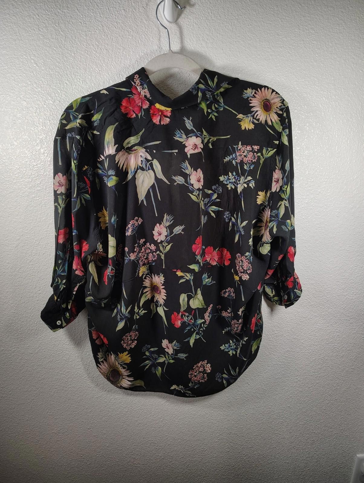Zara ZARA BLOUSE TUNIC BLACK FLORAL MULTICOLORED 3/4 SLEEVES femi Size S / US 4 / IT 40 - 2 Thumbnail