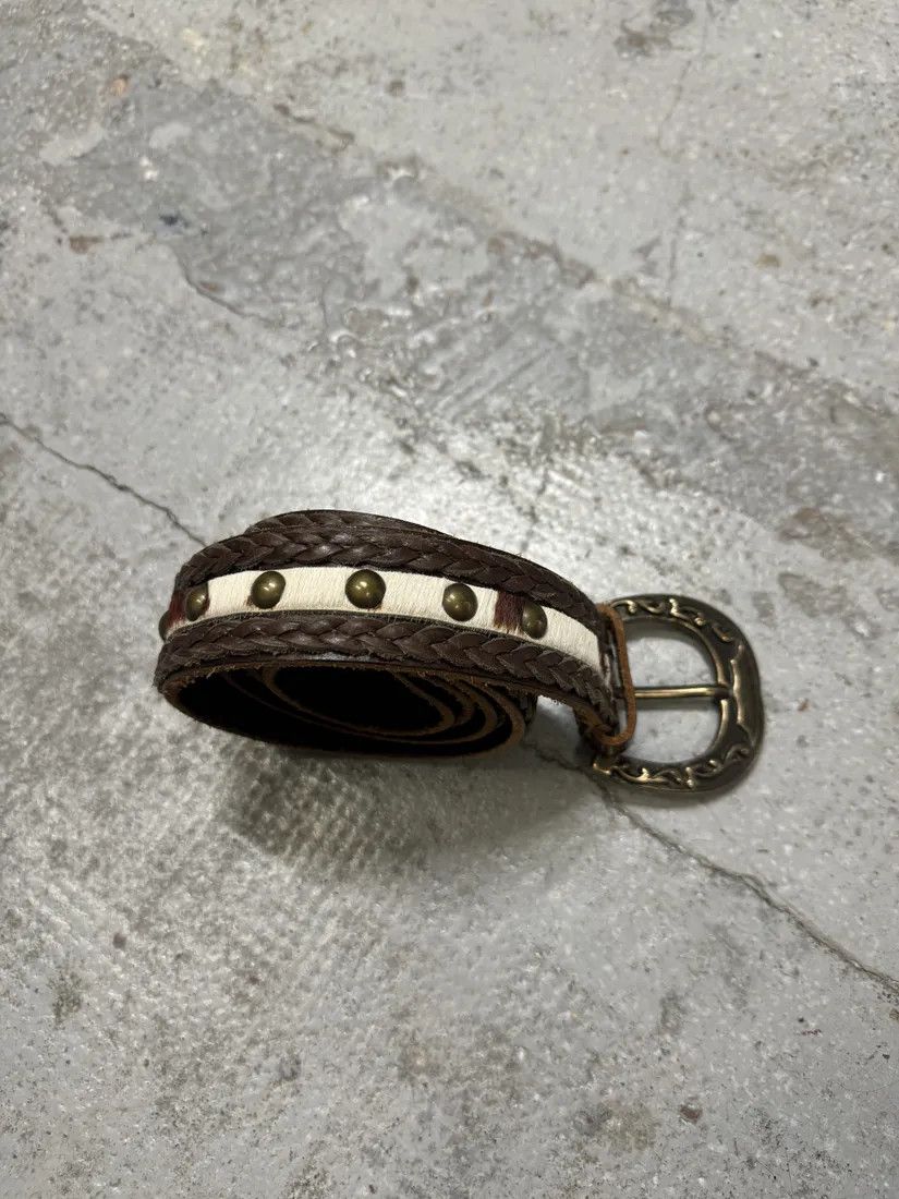 Designer × Dolce & Gabbana × Vintage 2000s Dolce & Gabbana Woven Leather Cow Pony Hair Belt Size ONE SIZE - 6 Thumbnail