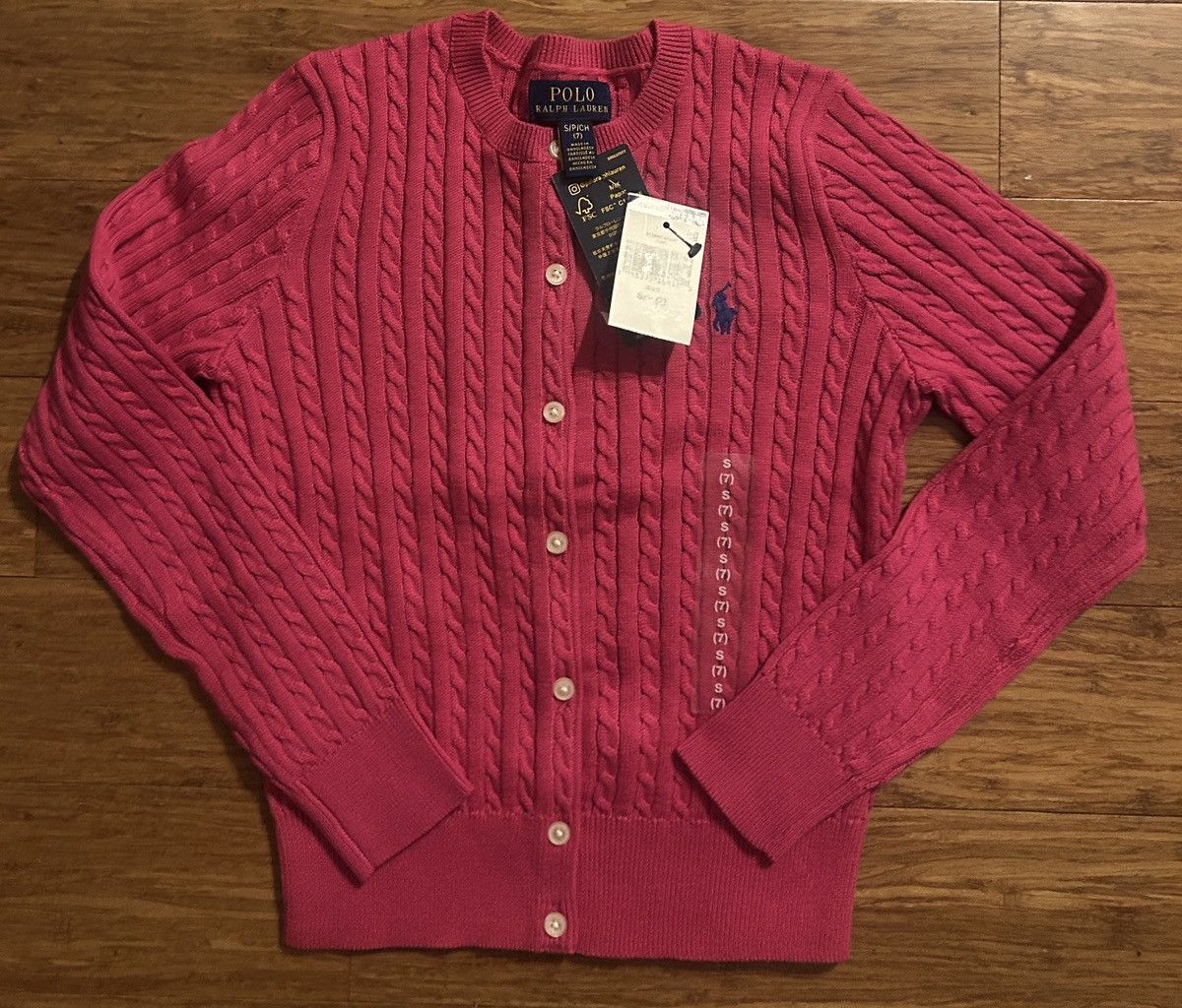 Polo Ralph Lauren Polo Ralph Lauren Big Girls Mini-Cable Cardigan Sweater Pink Size ONE SIZE - 3 Thumbnail