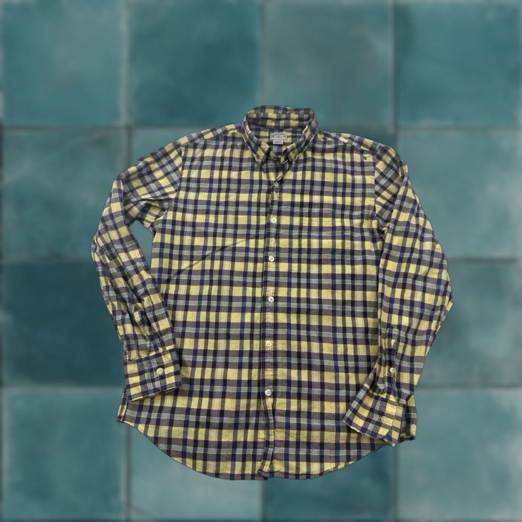J.Crew VINTAGE J.Crew Shirt Mens Medium Yellow Blue Summer Plaid Button Up Long Sleeve Size US M / EU 48-50 / 2 - 1 Thumbnail