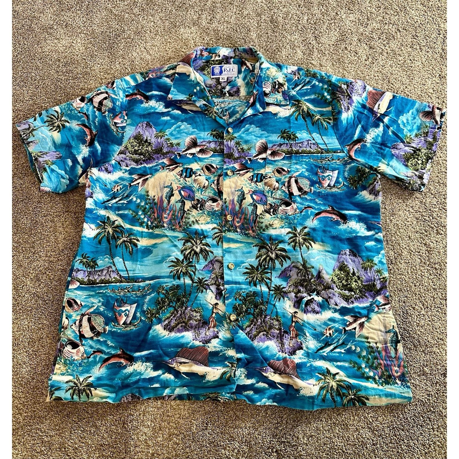 Other RJC Shirt Mens XL Green Hawaiian Scenic Tropical Print Aloha Size US XL / EU 56 / 4 - 1 Thumbnail