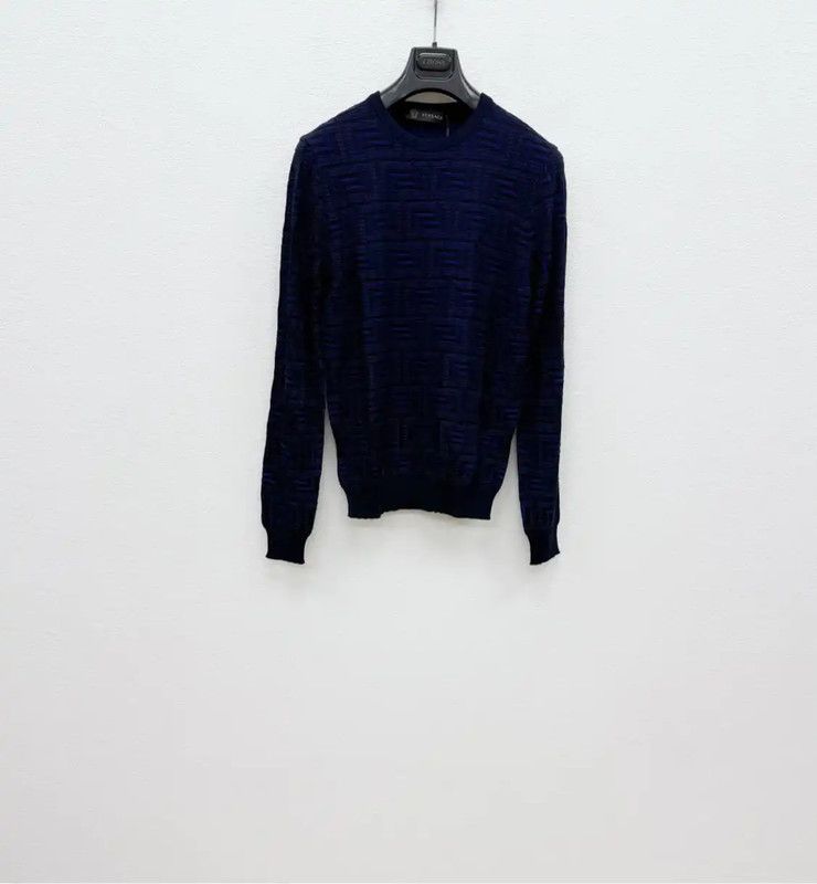 Versace Versace Men's Navy Wool Blend Pullover Sweater 0089 Size US XS / EU 42 / 0 - 1 Thumbnail