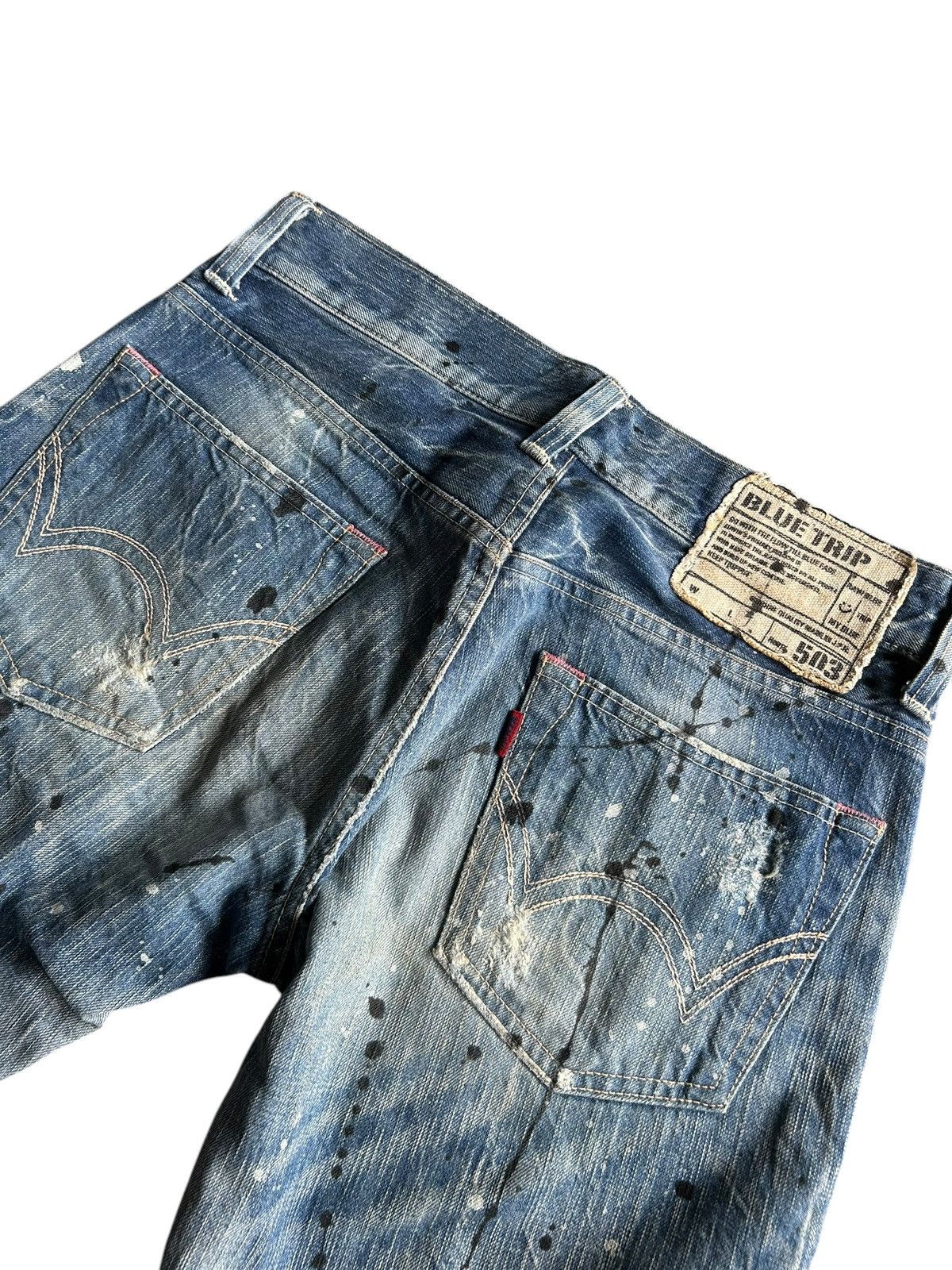 Japanese Brand × Kapital × Vintage Edwin Blue Trip Rusty Faded Distressed Denim Jeans Size US 32 / EU 48 - 9 Thumbnail