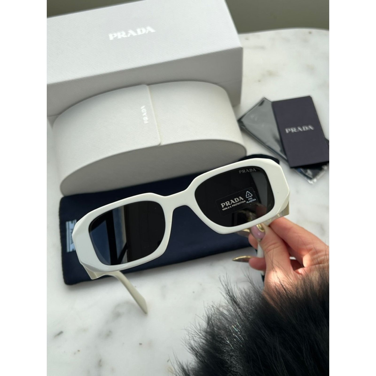 Prada NEW Prada PR17WS Sunglasses in White Talc Size ONE SIZE - 11 Thumbnail