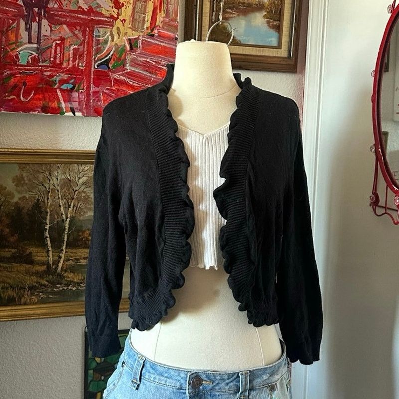 Other elle black knit long sleeve cardigan Size L / US 10 / IT 46 - 1 Thumbnail