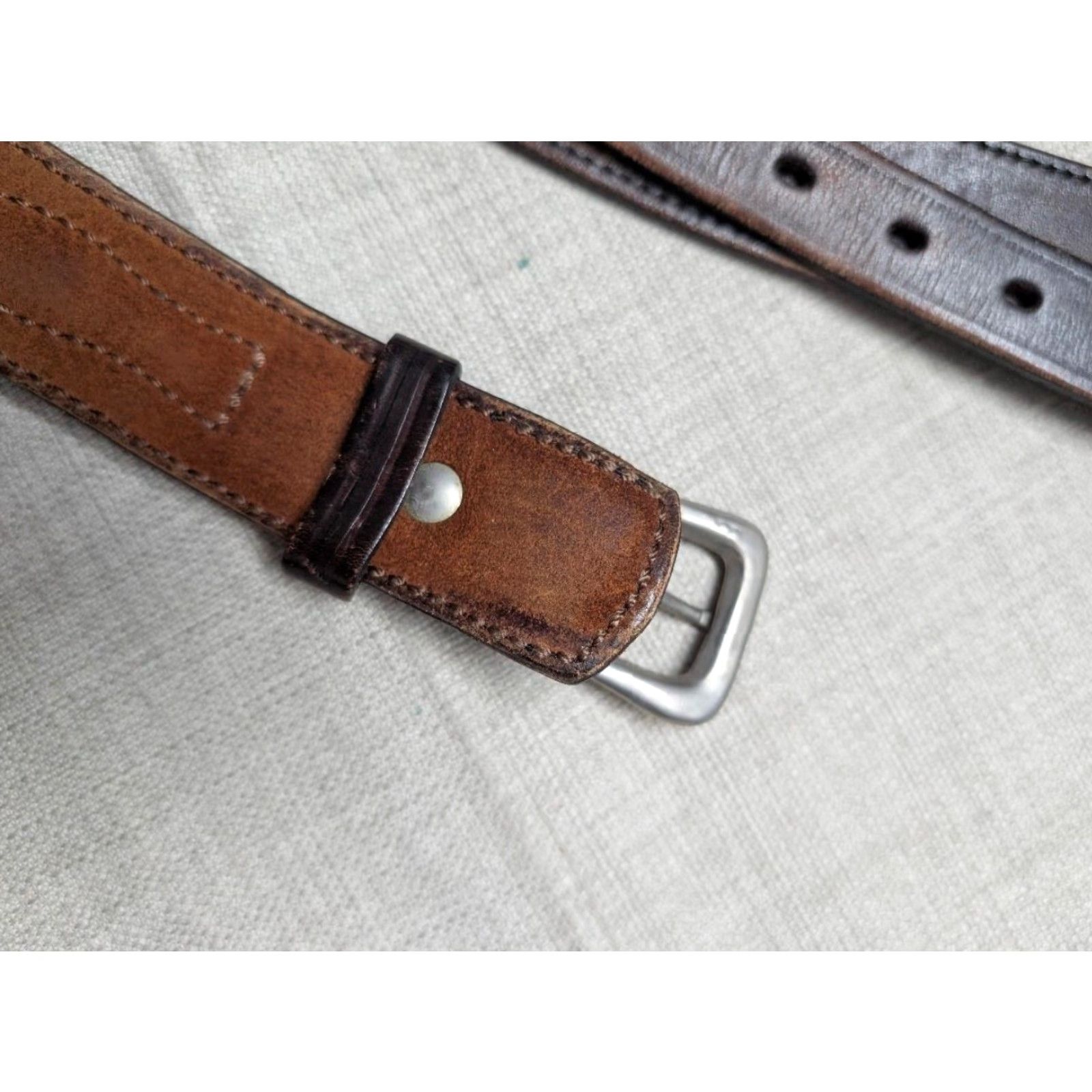 Vintage VINTAGE western belt Ranger belt brown cowhide leather 42" full grain leather, USA made, Kirkpatrick handcrafted, belt width 1-1/2" Mens Size 42 - 7 Thumbnail