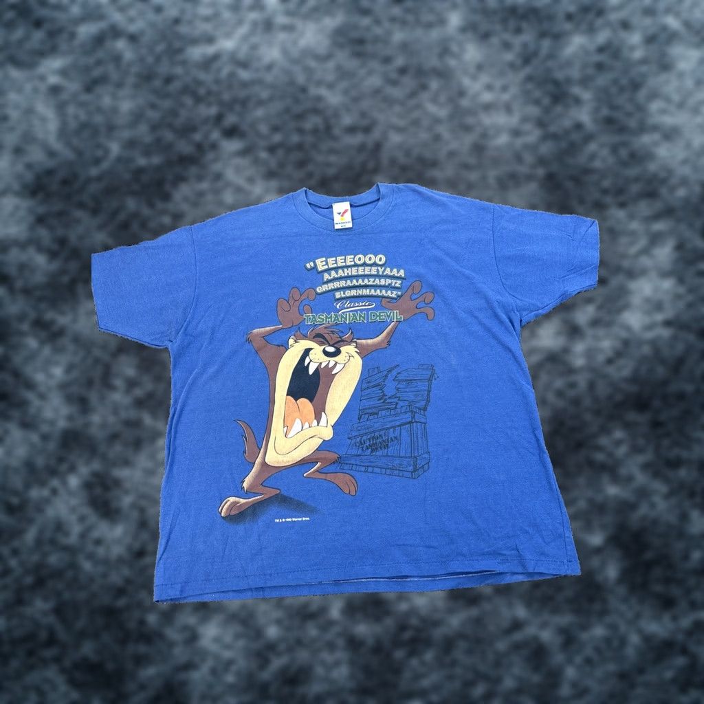 Vintage VINTAGE Looney Tunes T-Shirt Mens 2XL Blue Tasmanian Devil Cartoon 90s Shirt Mens Blues NTSC Size US XXL / EU 58 / 5 - 1 Thumbnail