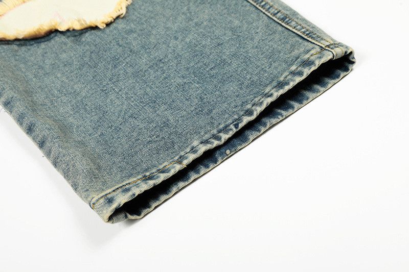 Jean American retro distressed patchwork butterfly straight jeans Size US 32 / EU 48 - 6 Thumbnail