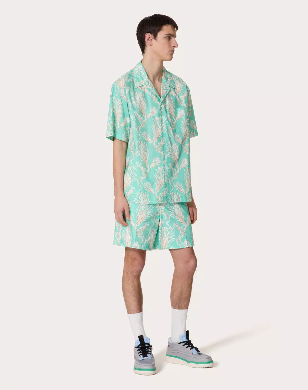 Valentino oc11z0725 Cotton Poplin Bermuda Shorts in Beige/Turquoise Size US 32 / EU 48 - 3 Thumbnail
