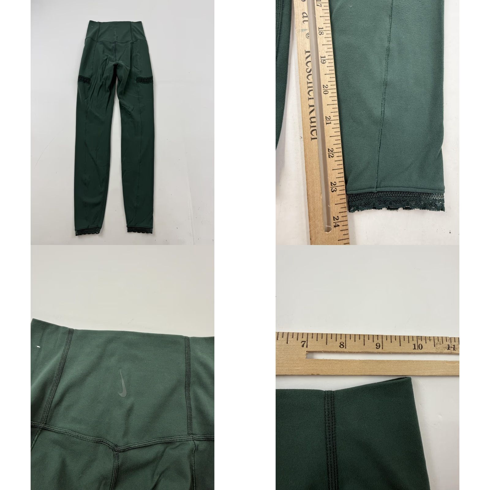 Nike Nike Leggings Womens XS Green Dri-FIT Lace Trim High Rise Ankle CU6366-397 Size 26" / US 2 / IT 38 - 8 Thumbnail