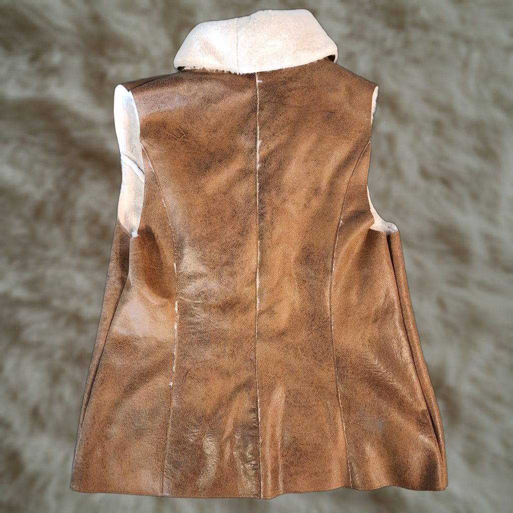 Vintage VINTAGE Faux Leather Shearling Drape Vest Open Front Brown Womens Medium Western Cowgirl Knox Rose Vest M Brown Womens Bohemian Rock Open Front Size M / US 6-8 / IT 42-44 - 1 Thumbnail
