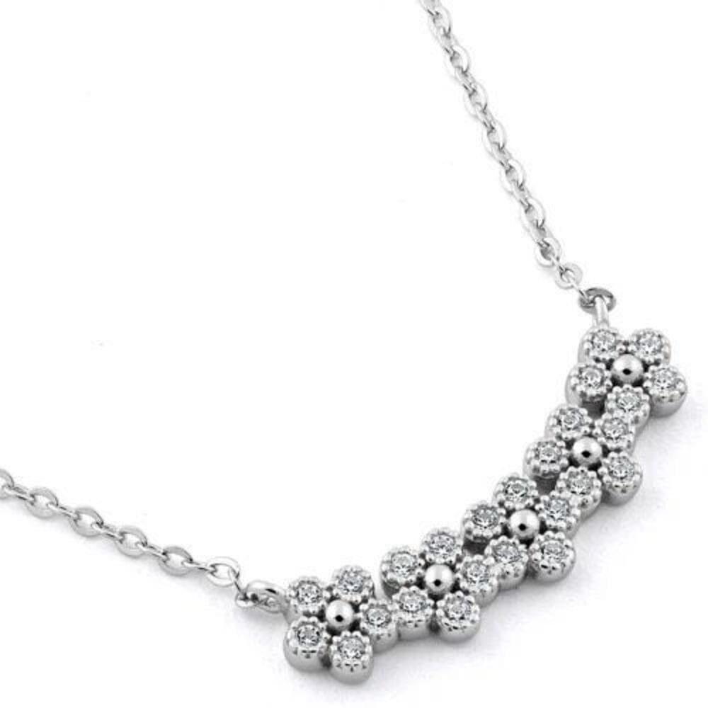 Other Sterling Silver Flowers CZ Necklace New Size ONE SIZE - 1 Thumbnail