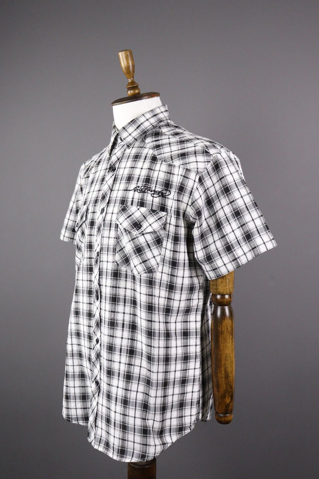 Ed Hardy Ed Hardy Check Casual Short Sleeve Button Down Shirt Size XL Size US XL / EU 56 / 4 - 1 Thumbnail