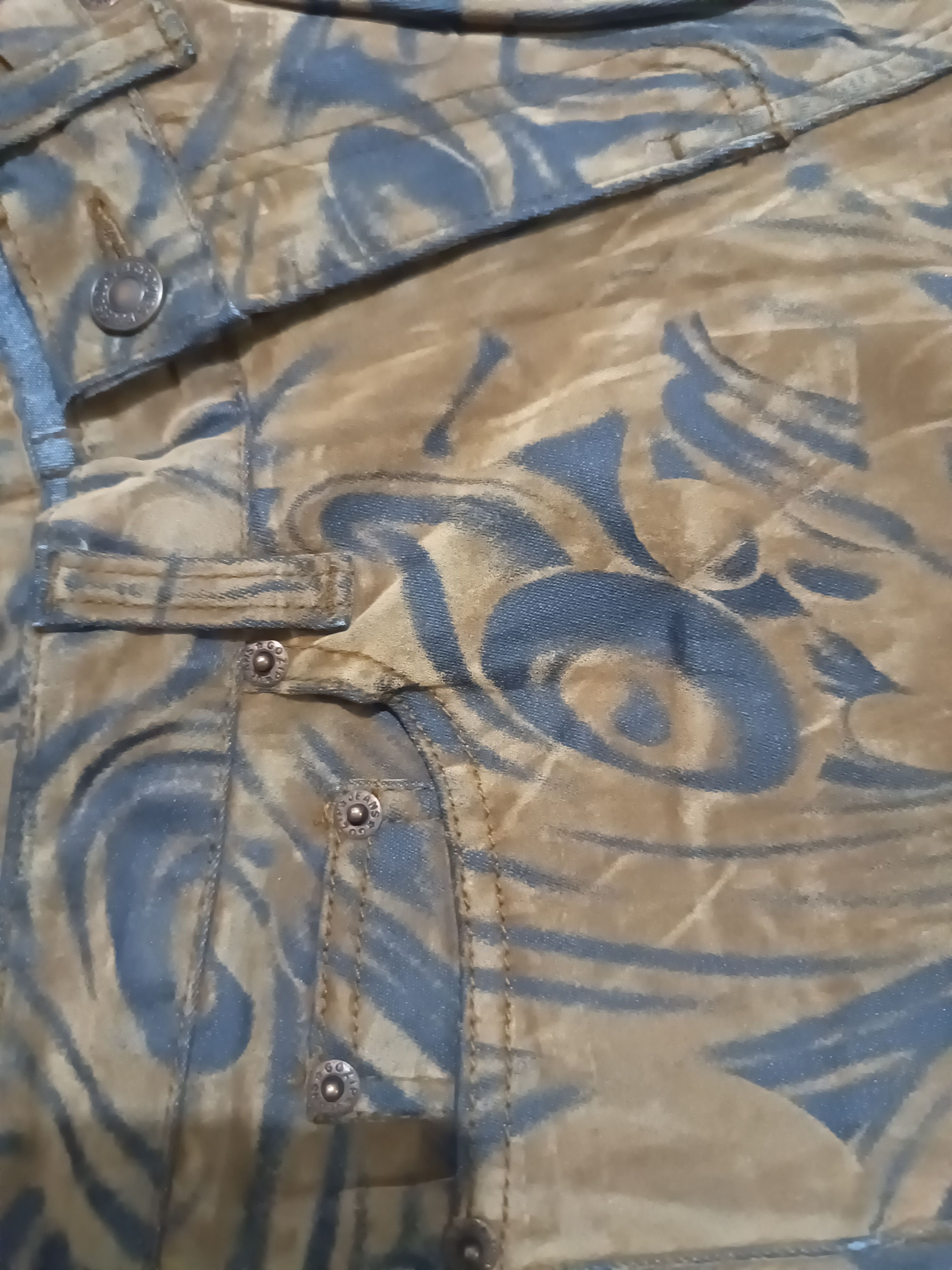 Tornado Mart Vintage Gozip Flare Jeans Velvet leather abstract full print Size 28" / US 6 / IT 42 - 5 Thumbnail