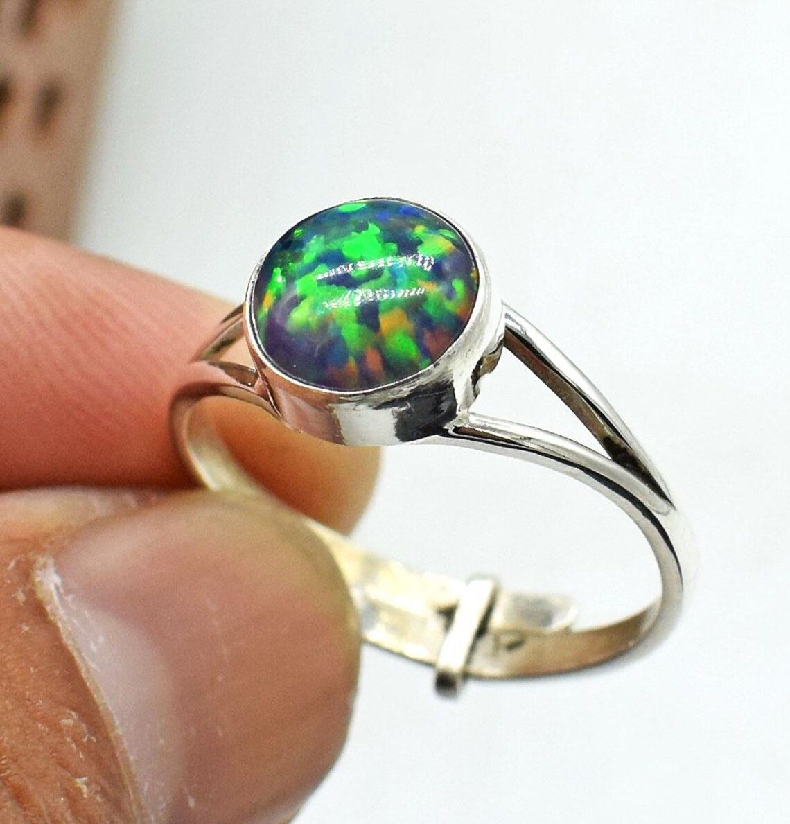 Handmade Dainty Multi Fire Opal 925 Silver Ring: Anniversary Jewelry Size ONE SIZE - 1 Thumbnail