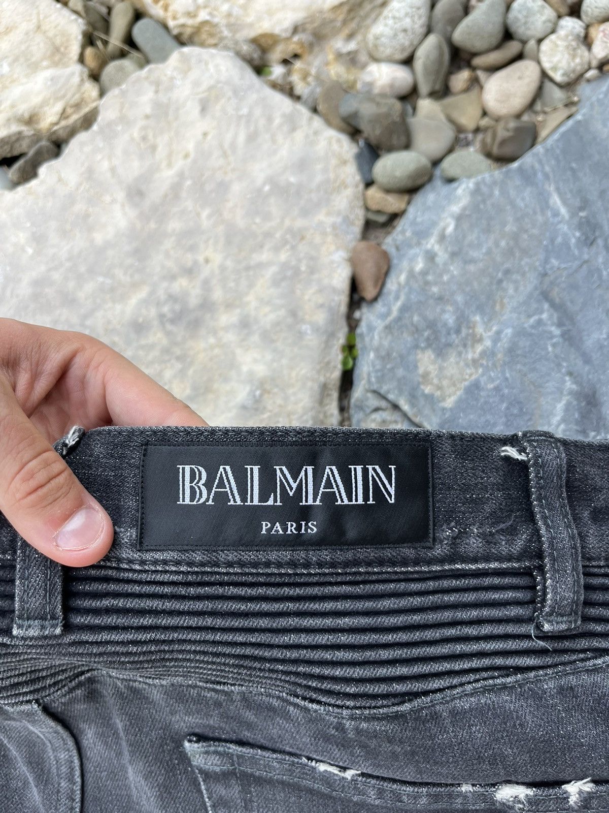 Balmain × Japanese Brand Balmain biker jeans pants 29 washed denim black distressed Size US 29 - 22 Thumbnail
