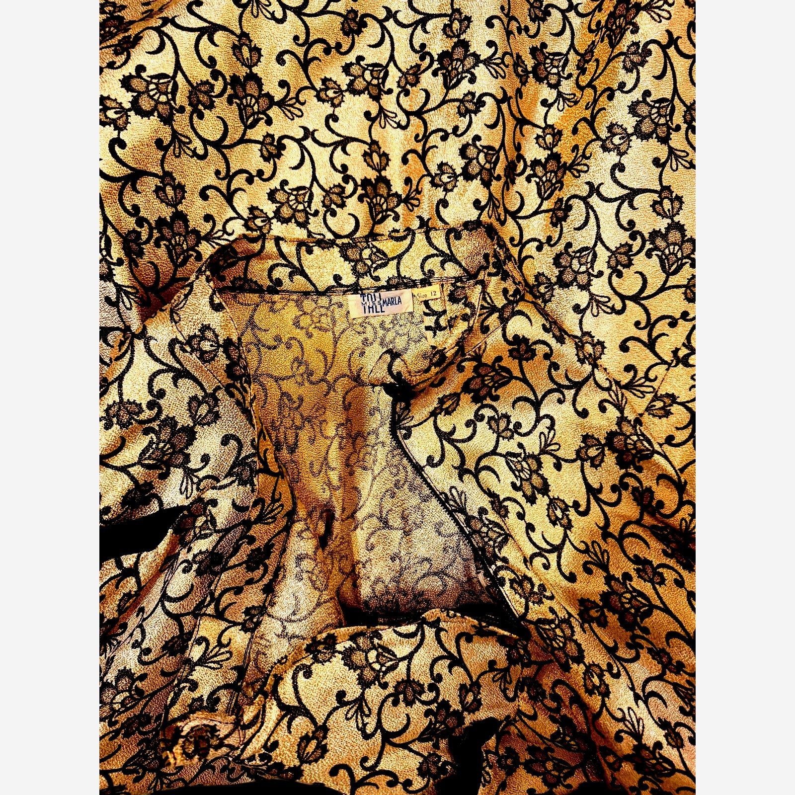 Vintage 60s Mid Century Chic Gold Lamé A-Line Skirt Black Brocade Size 27" / US 4 / IT 40 - 12 Thumbnail