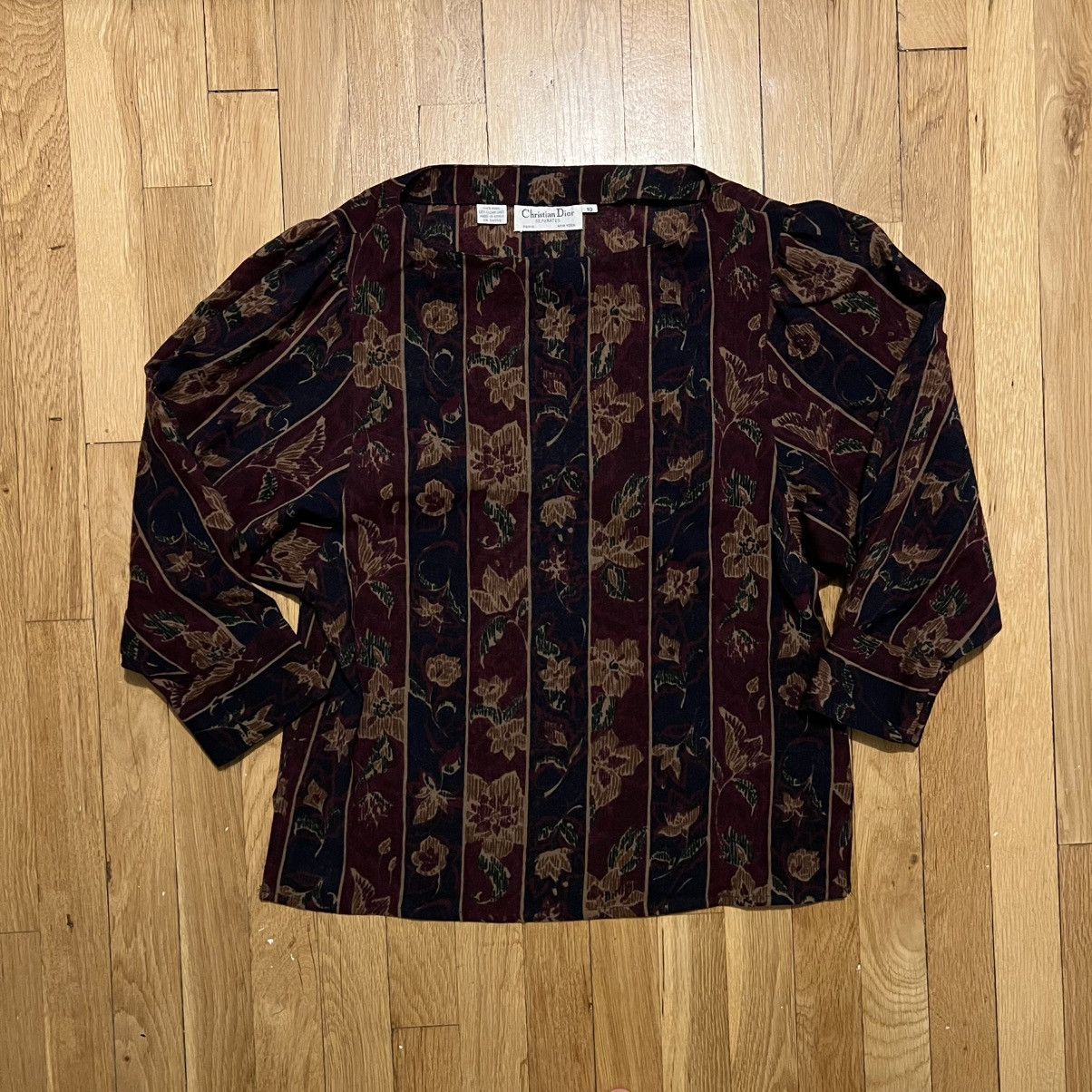 Dior Vintage Christian Dior Brown Floral Medium Wool Top Size M / US 6-8 / IT 42-44 - 1 Thumbnail