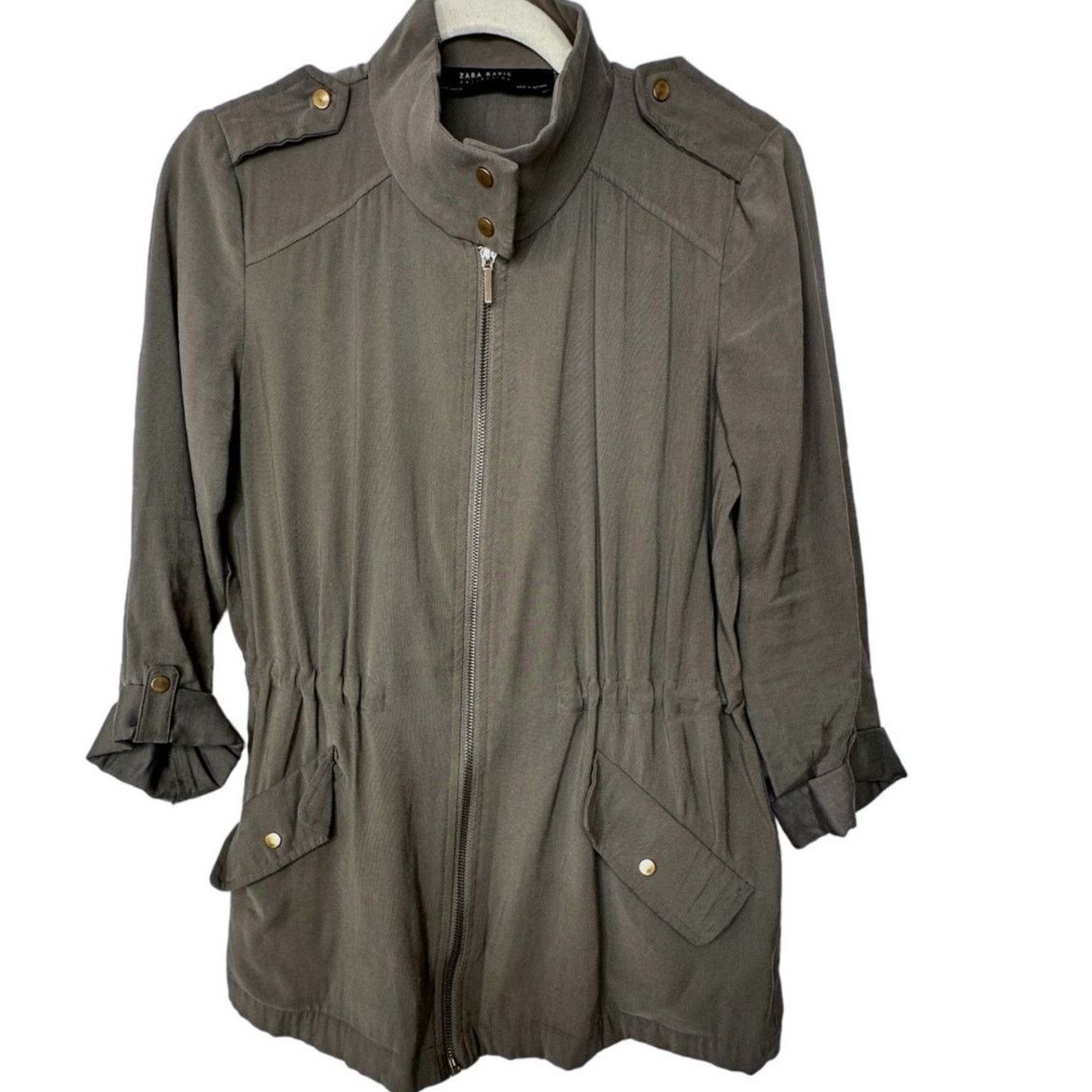 Zara Zara Green 3/4 Cuff Sleeve Collared Cinch Waist Jacket XS Size XS / US 0-2 / IT 36-38 - 2 Thumbnail