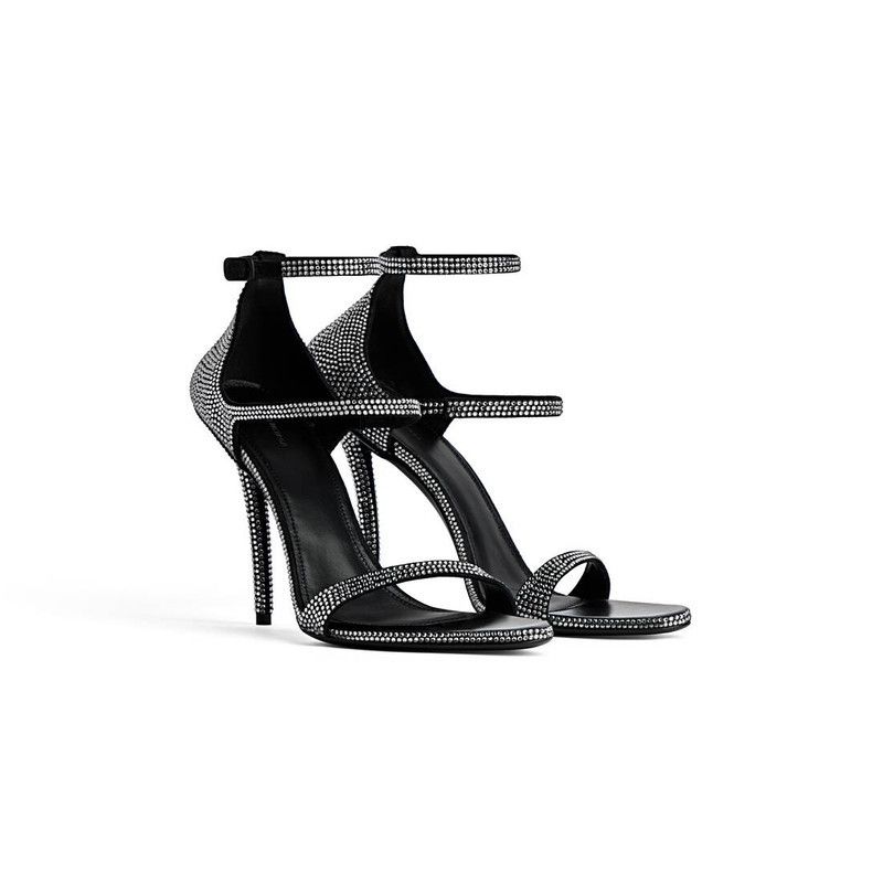 Balenciaga o1s1rm1225 Honey 110mm Sandals With Rhinestones in Black Size US 7 / IT 37 - 2 Thumbnail