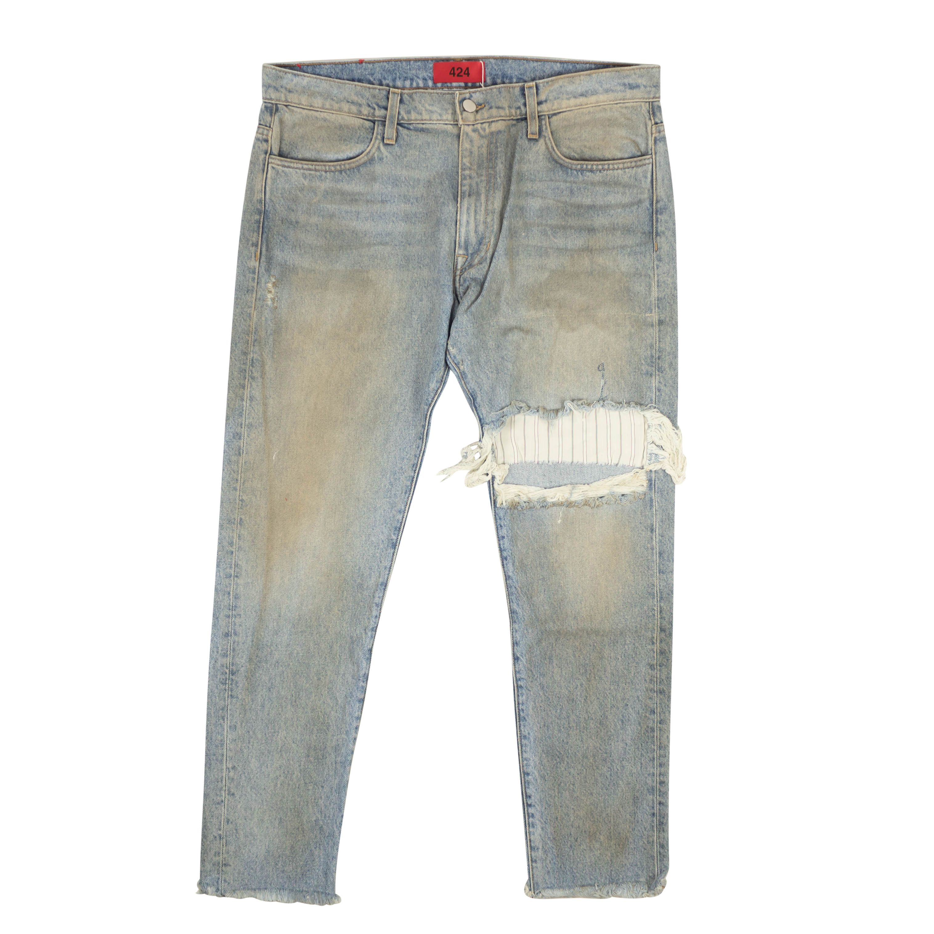 424 On Fairfax Blue Reworked Cupro Denim Jeans Size 30/40 | Grailed