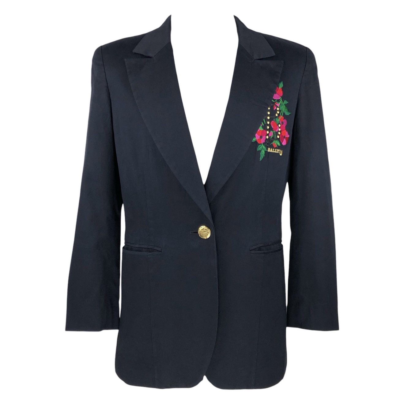 image of Bally U Collection Embroidered Floral Logo Blazer Jacket in Blue, Men's (Size Medium)