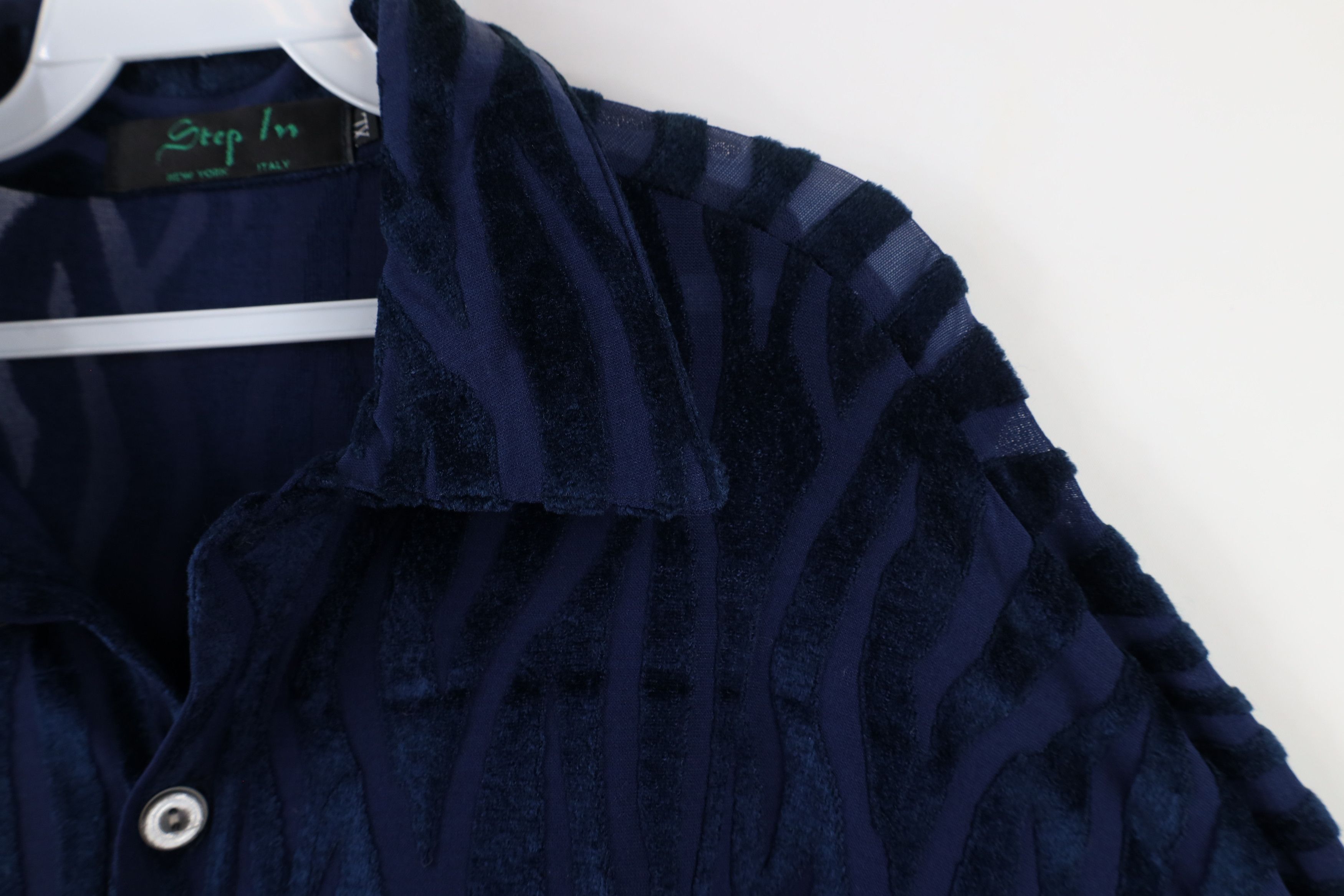 Vintage Vintage 90s Streetwear EDM Rave Collared Button Shirt Blue Size US XL / EU 56 / 4 - 4 Thumbnail