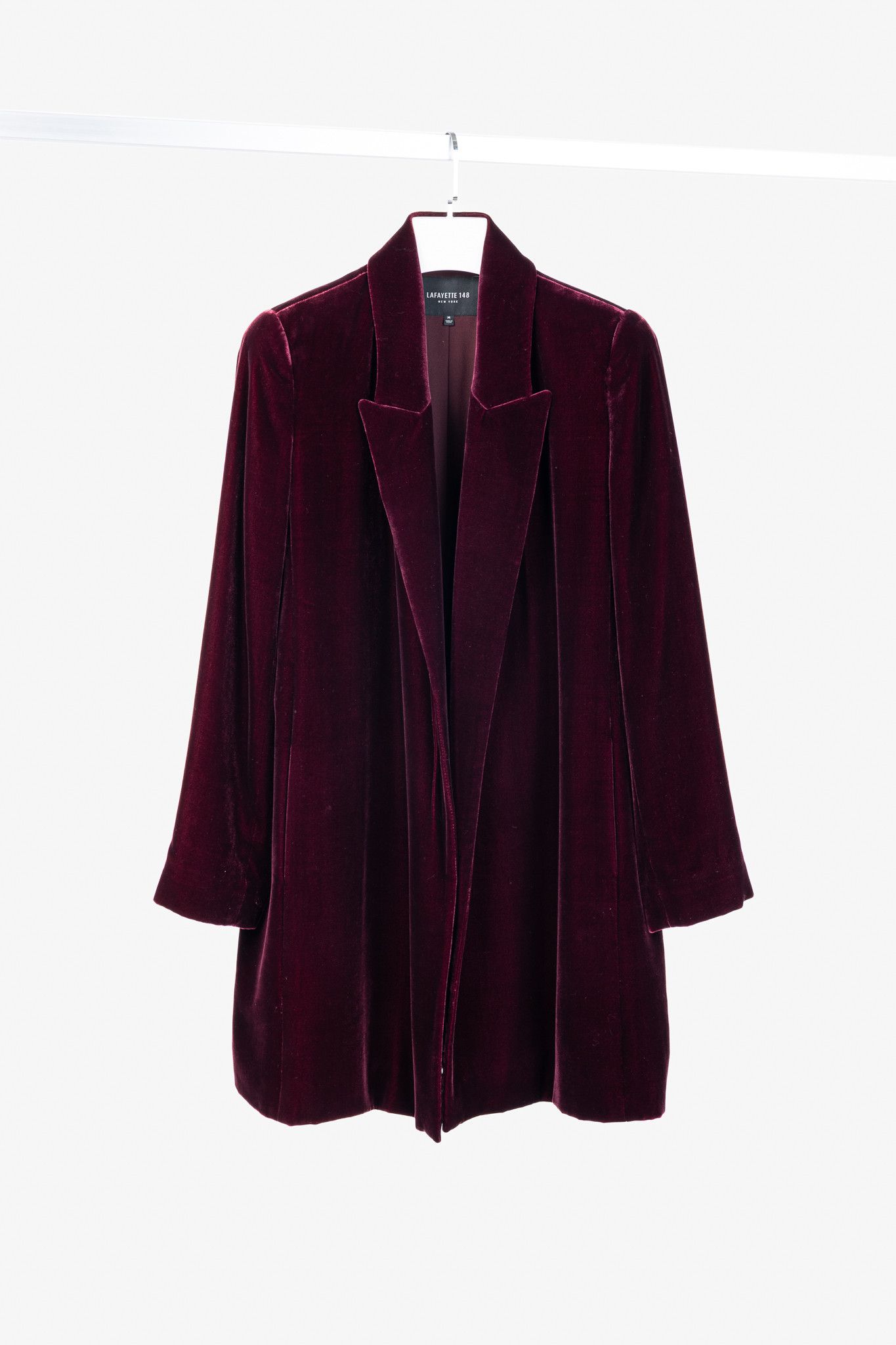 Lafayette 148 Valon Burgundy Velvet Open-Front Blazer