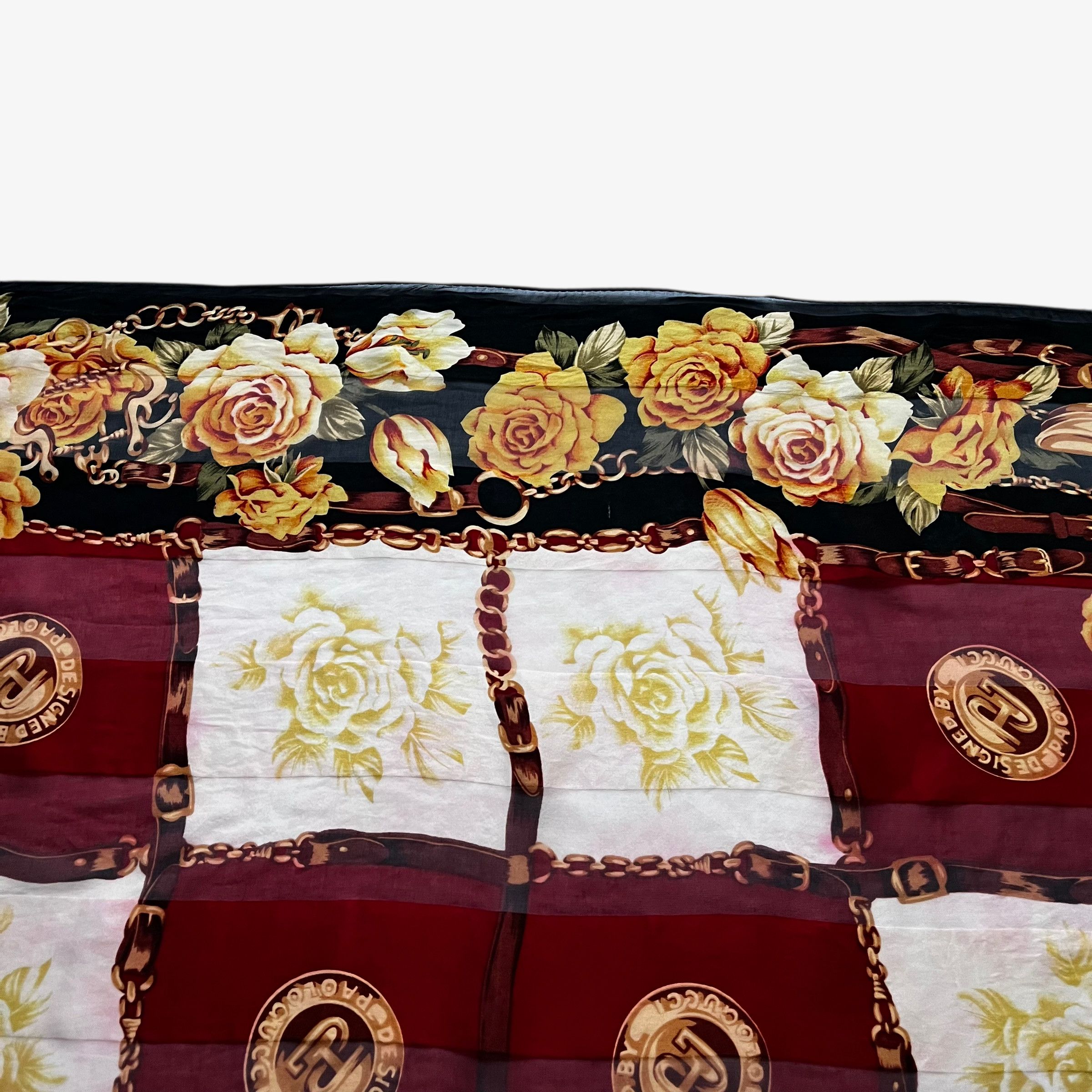 Paolo Gucci Vintage 80s Paolo Gucci Equestrian Buckle Floral Silk Scarf Size ONE SIZE - 6 Thumbnail