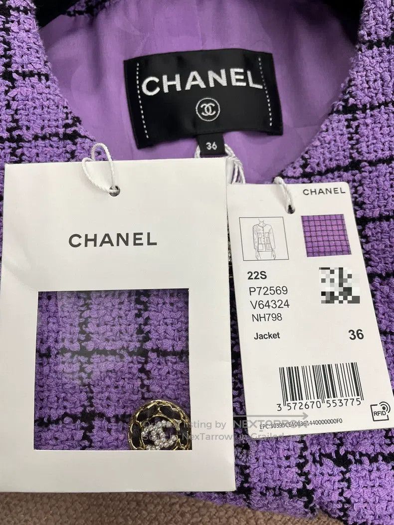 Chanel Chanel Purple plaid four-pocket woven sequin jacket Size XS / US 0-2 / IT 36-38 - 4 Thumbnail