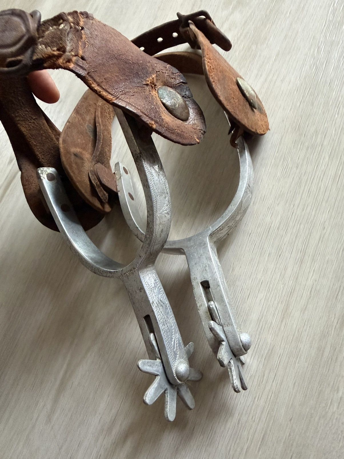 Vintage Vintage Crockett Western Cowboy Spurs Pair Engraved w/ L Size ONE SIZE - 2 Thumbnail