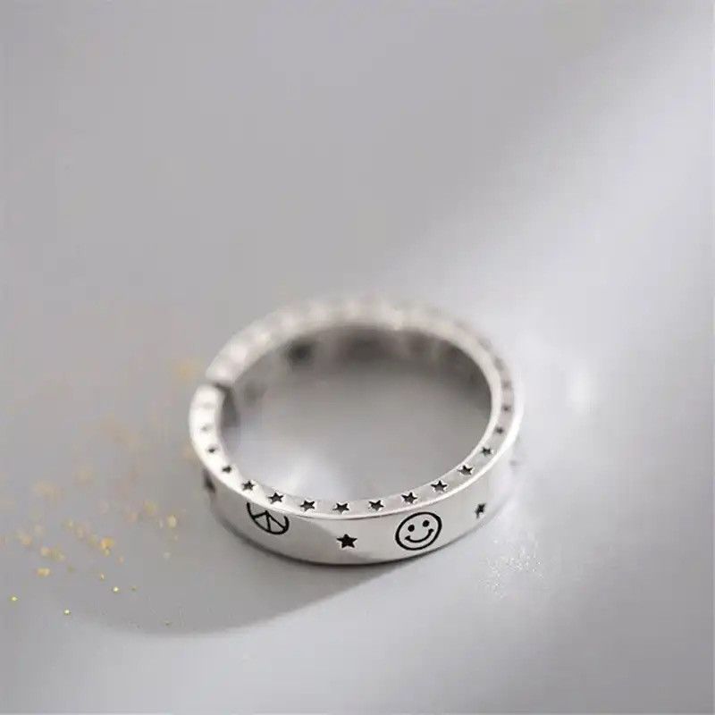 Jewelry × Vintage Smiley Moon & Stars Ring Retro Adjustable Size ONE SIZE - 2 Thumbnail