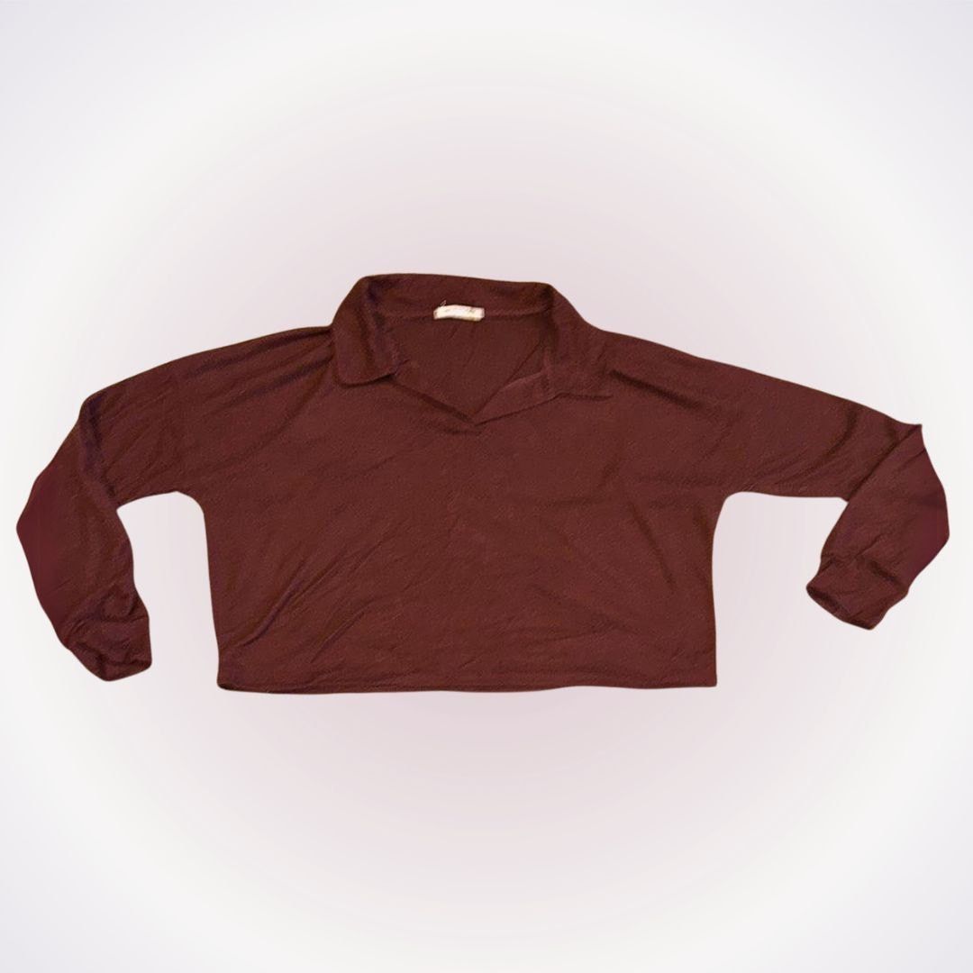 Other Caution to the Wind Maroon Cropped Collared Shirt | Sz M Size M / US 6-8 / IT 42-44 - 1 Thumbnail